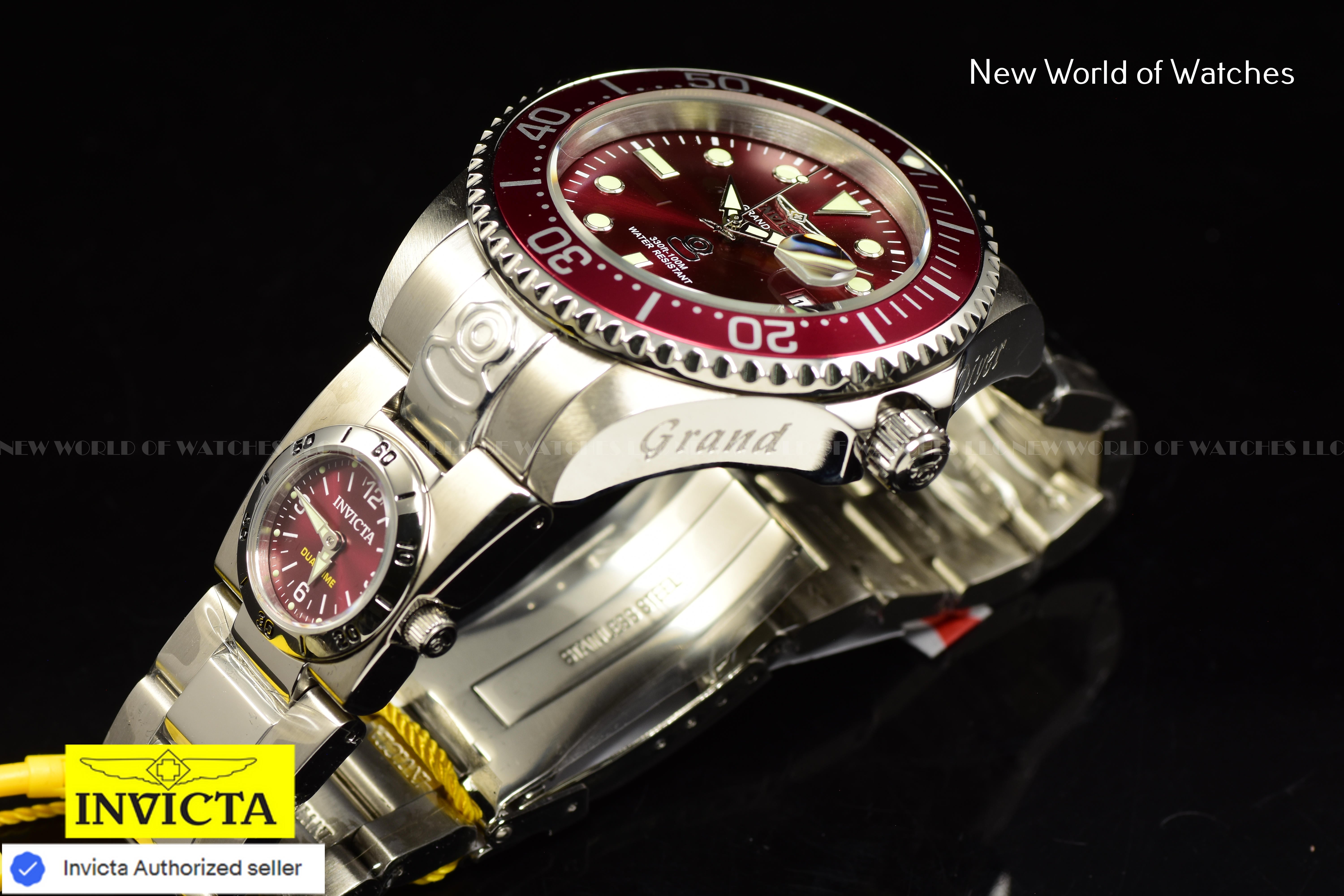 Invicta Men's Grand Diver 47mm Red Dual Dial Steel Band Automatic Watch