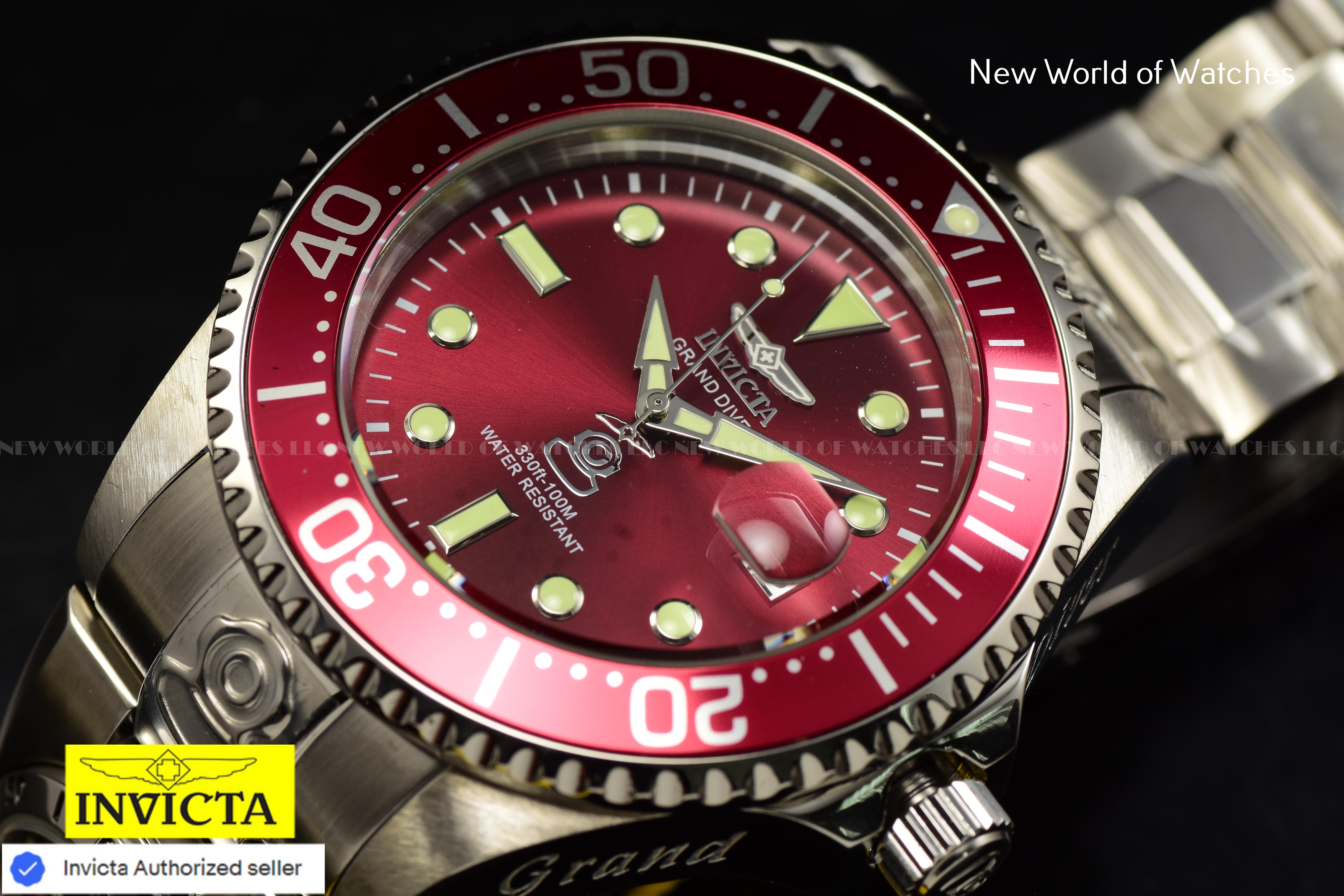 Invicta Men's Grand Diver 47mm Red Dual Dial Steel Band Automatic Watch
