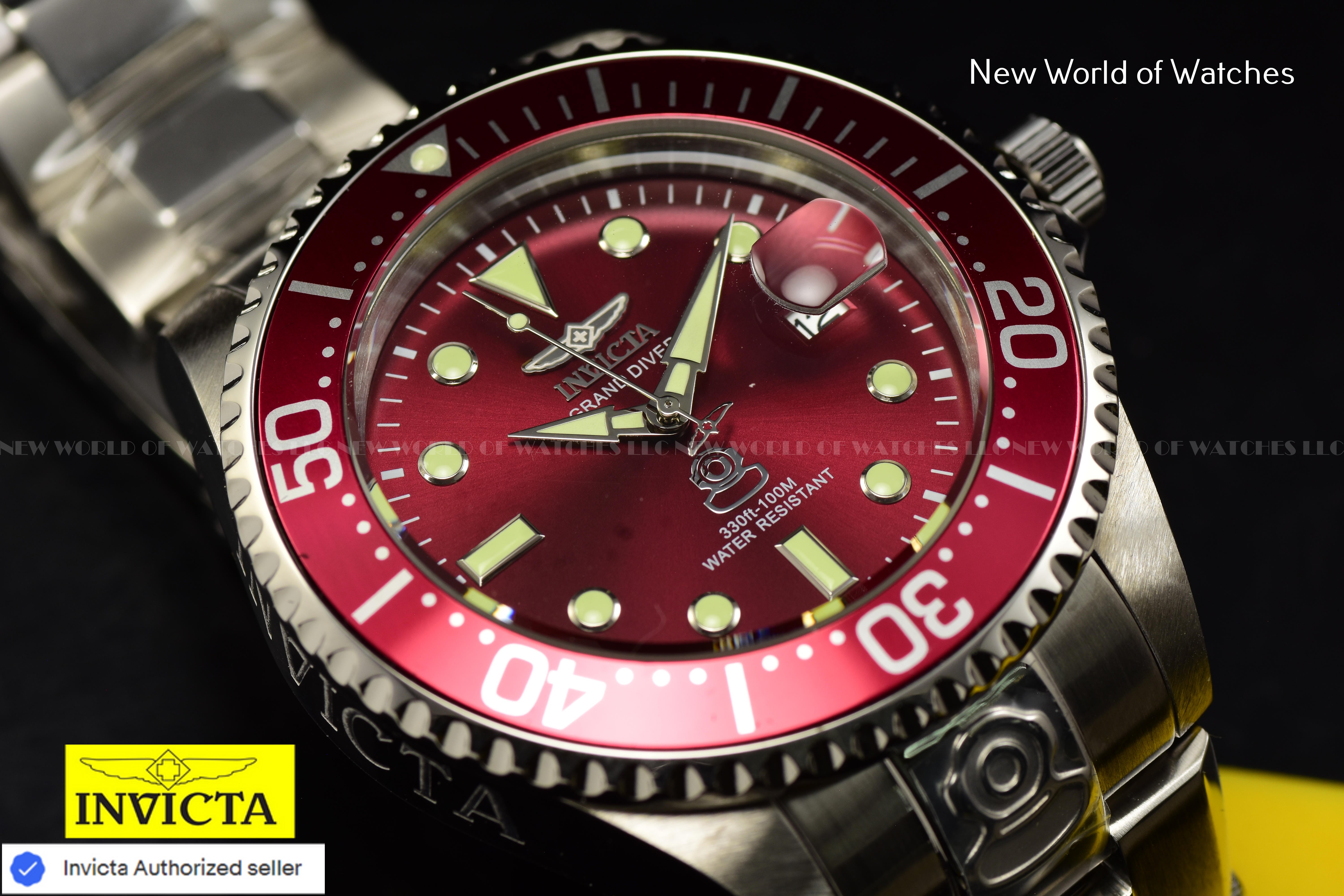 Invicta Men's Grand Diver 47mm Red Dual Dial Steel Band Automatic Watch