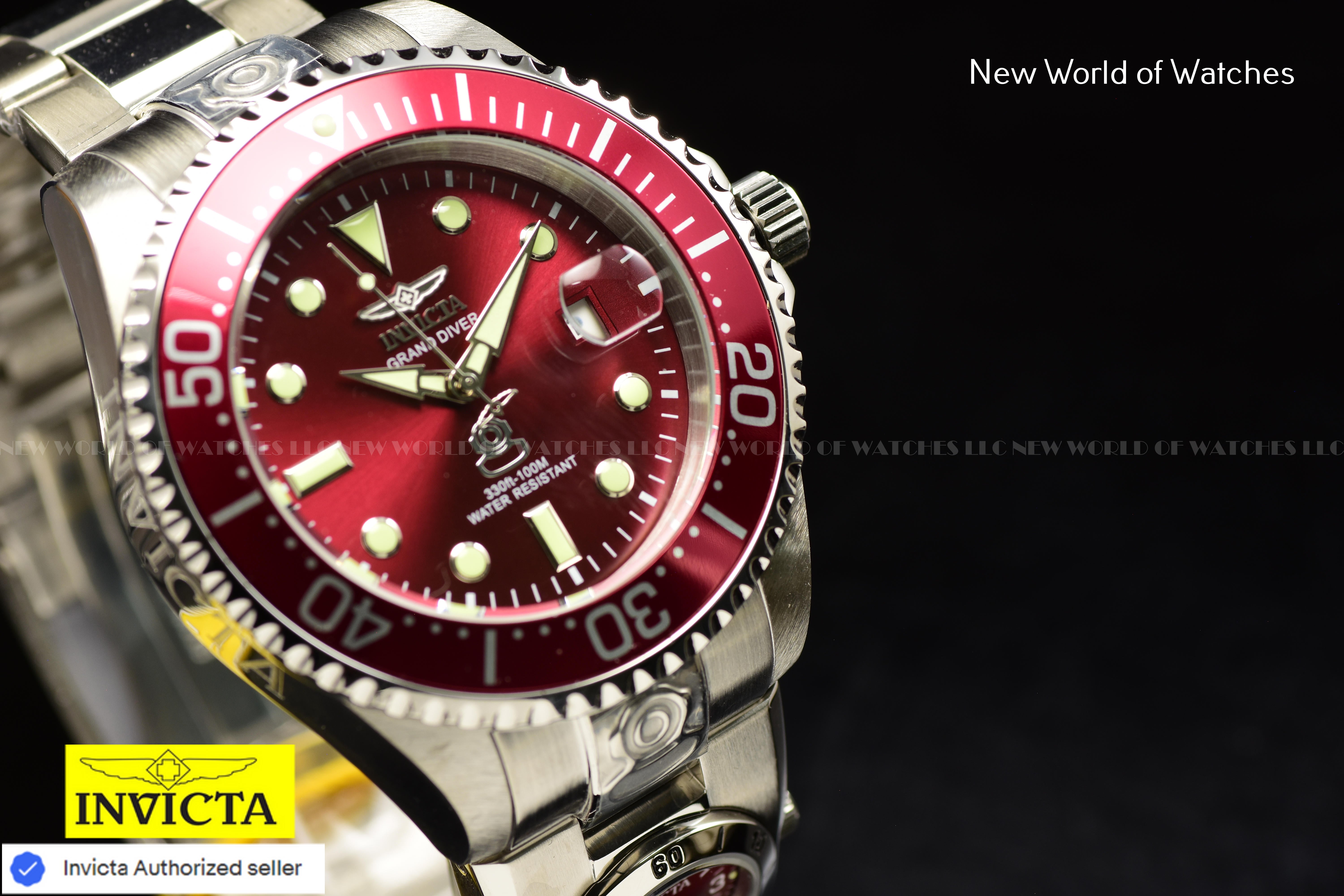 Invicta Men's Grand Diver 47mm Red Dual Dial Steel Band Automatic Watch