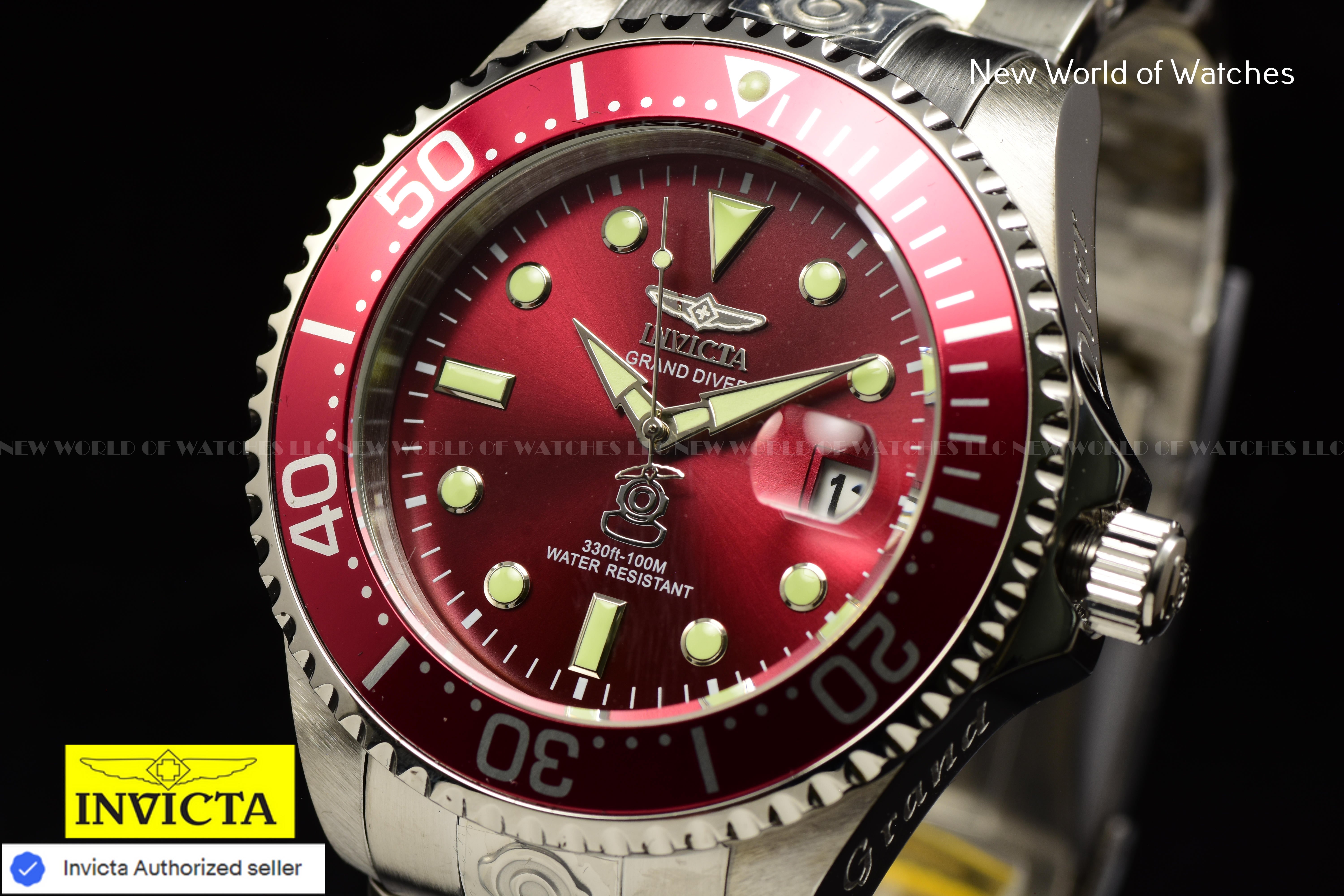 Invicta Men's Grand Diver 47mm Red Dual Dial Steel Band Automatic Watch