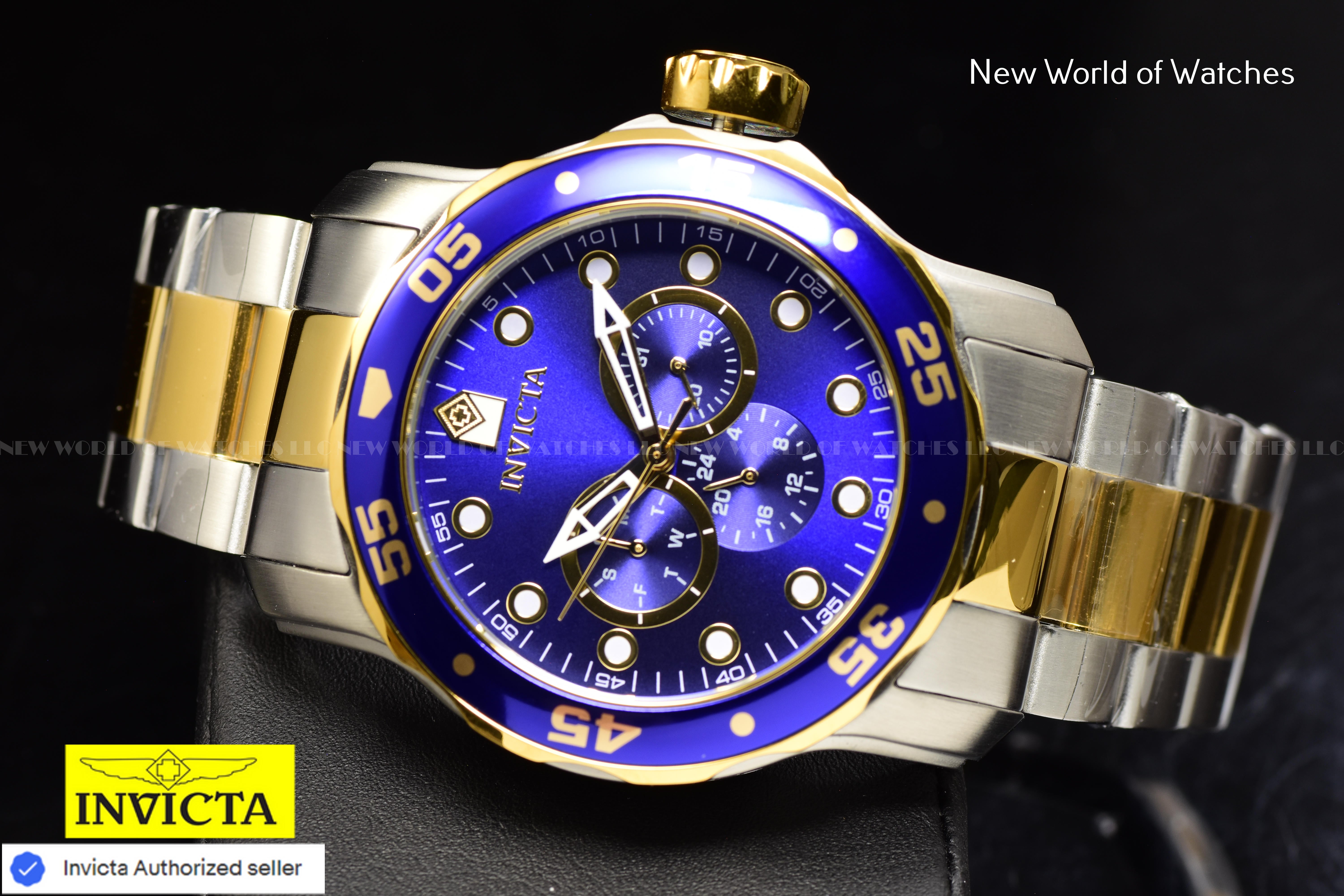 Invicta Men's Pro Diver SCUBA 48mm Blue Chronograph Dial SS Two Tone Watch