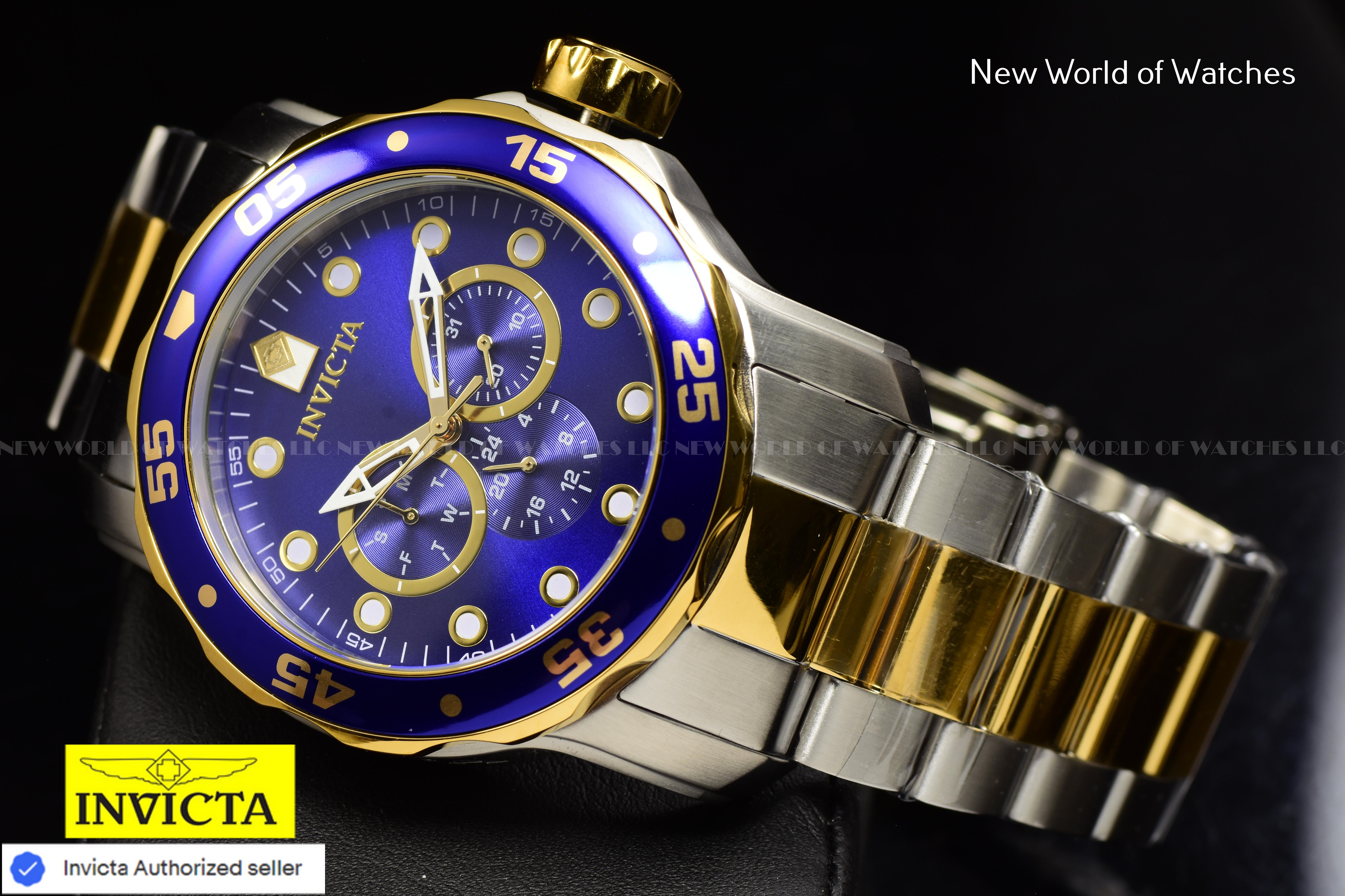 Invicta Men's Pro Diver SCUBA 48mm Blue Chronograph Dial SS Two Tone Watch