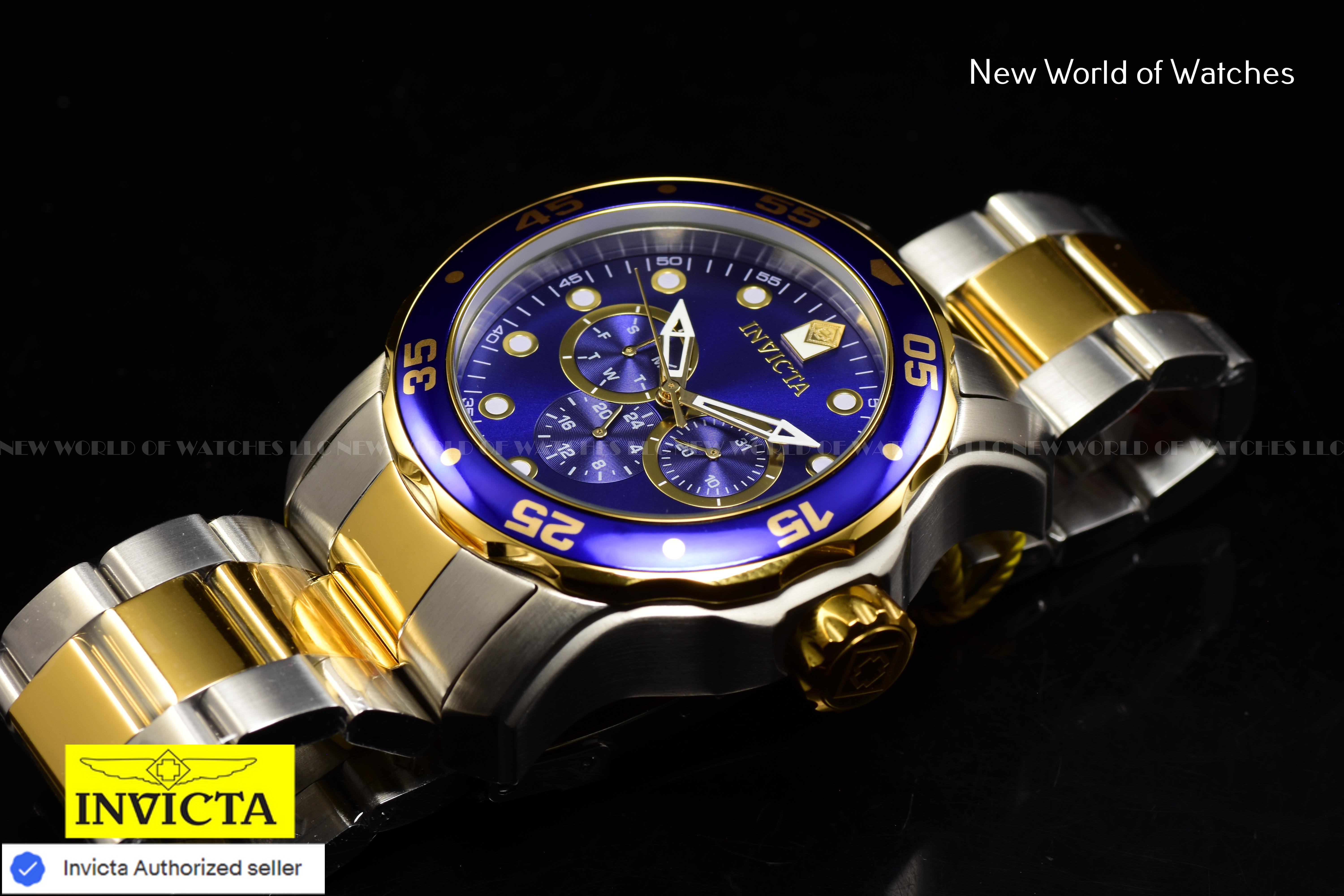 Invicta Men's Pro Diver SCUBA 48mm Blue Chronograph Dial SS Two Tone Watch