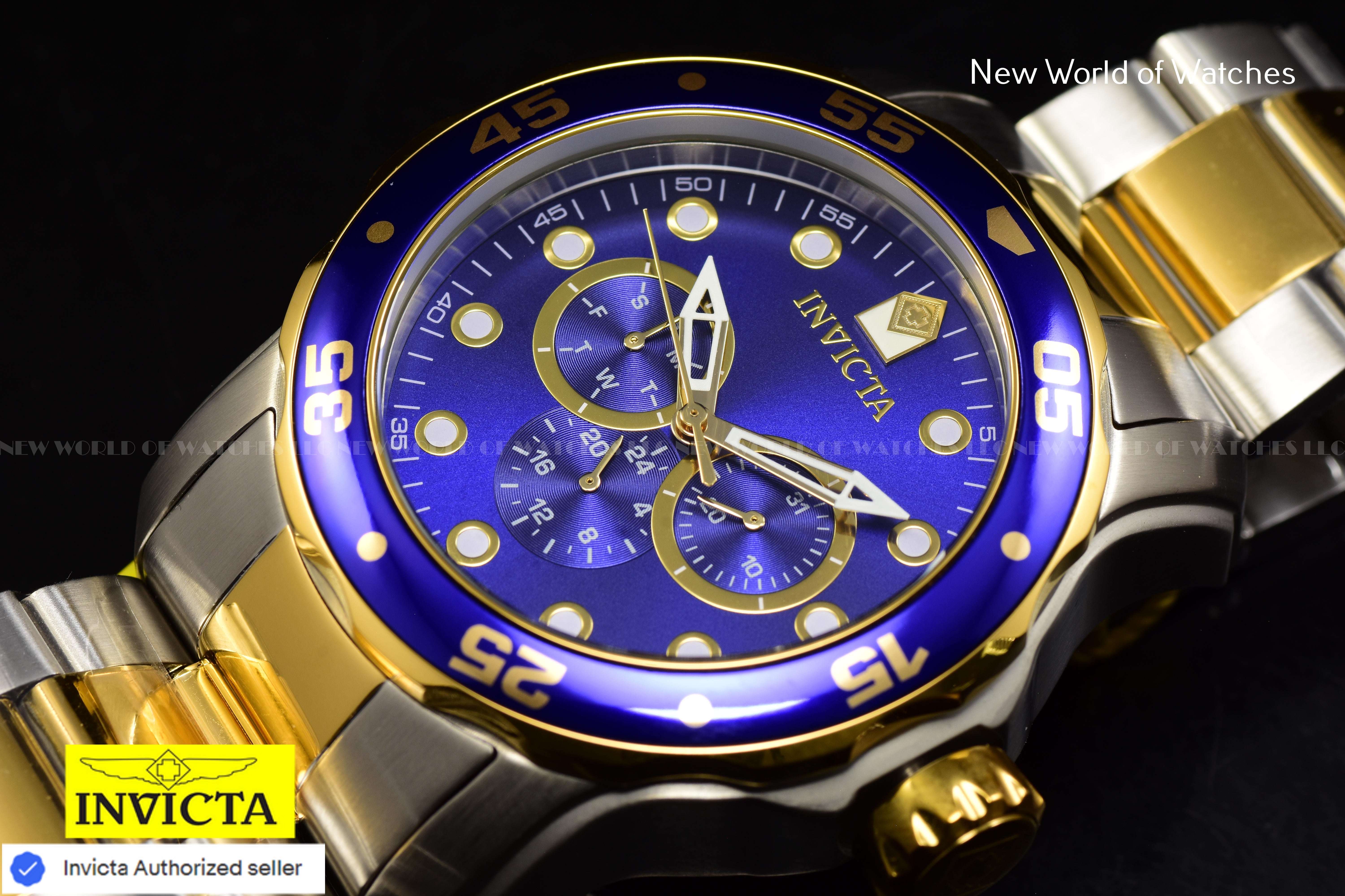 Invicta Men's Pro Diver SCUBA 48mm Blue Chronograph Dial SS Two Tone Watch