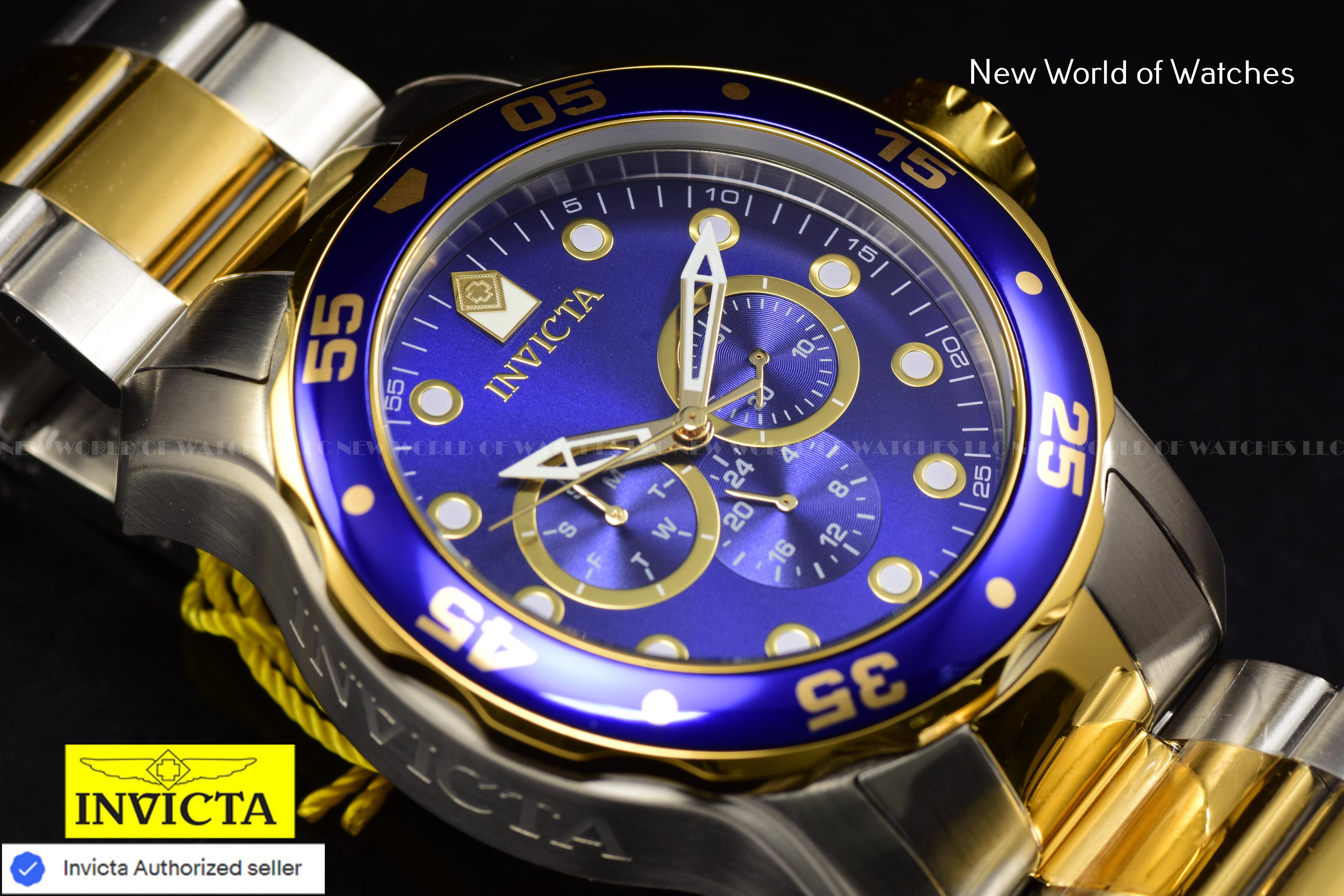 Invicta Men's Pro Diver SCUBA 48mm Blue Chronograph Dial SS Two Tone Watch