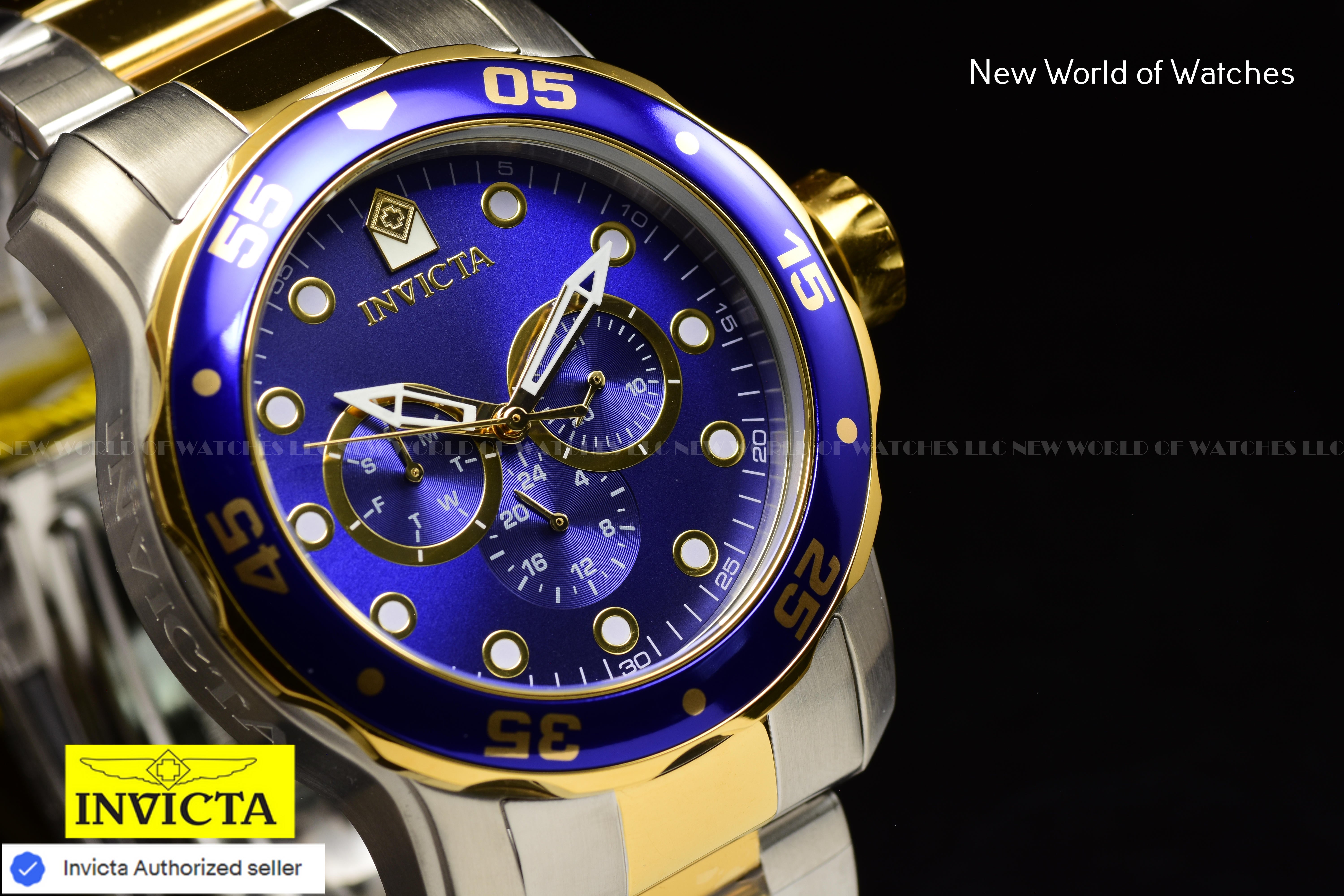 Invicta Men's Pro Diver SCUBA 48mm Blue Chronograph Dial SS Two Tone Watch