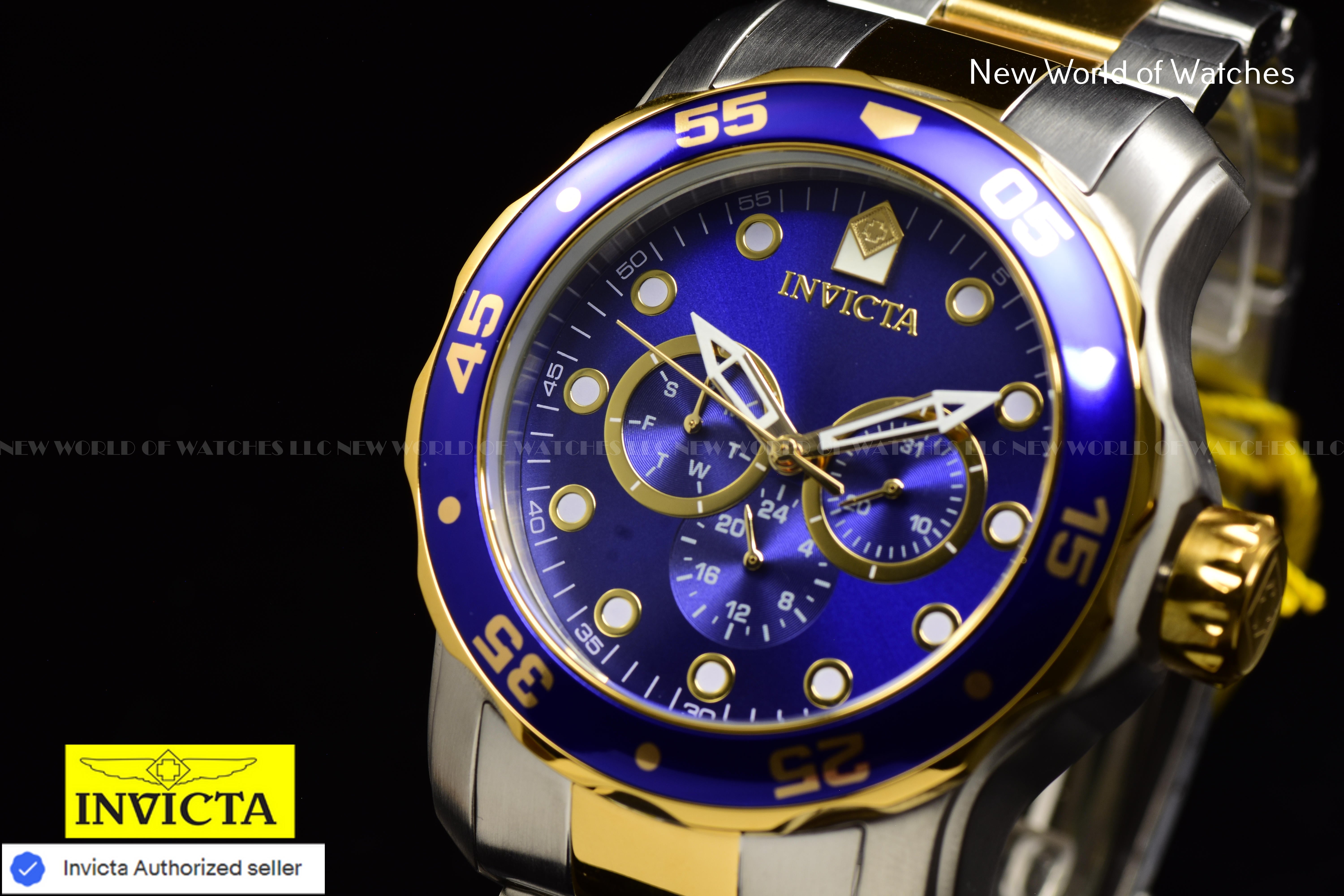 Invicta Men's Pro Diver SCUBA 48mm Blue Chronograph Dial SS Two Tone Watch