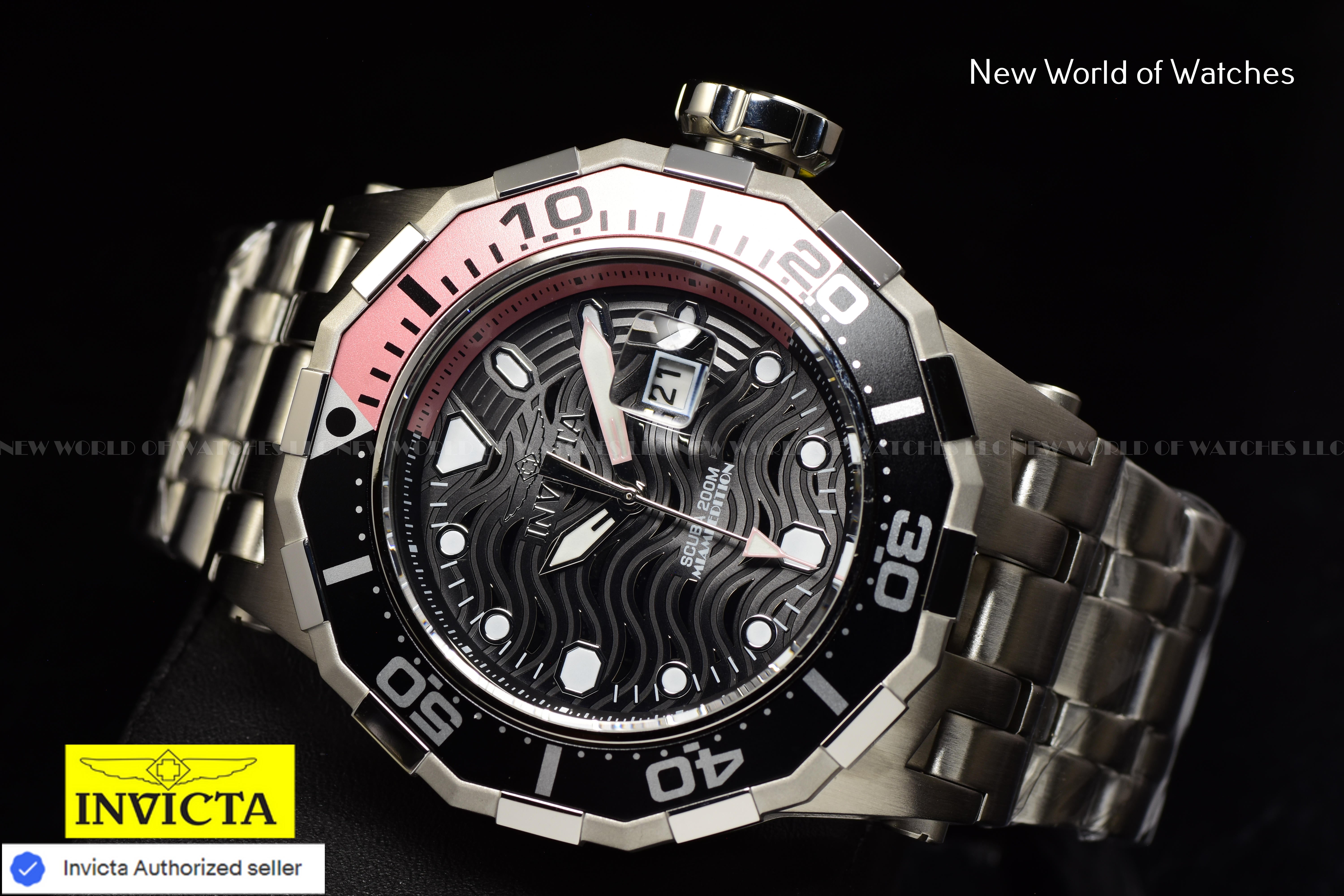 Invicta Men's Pro Diver MIAMI EDITION 52mm PINK/BLACK Dial Stainless Steel Watch