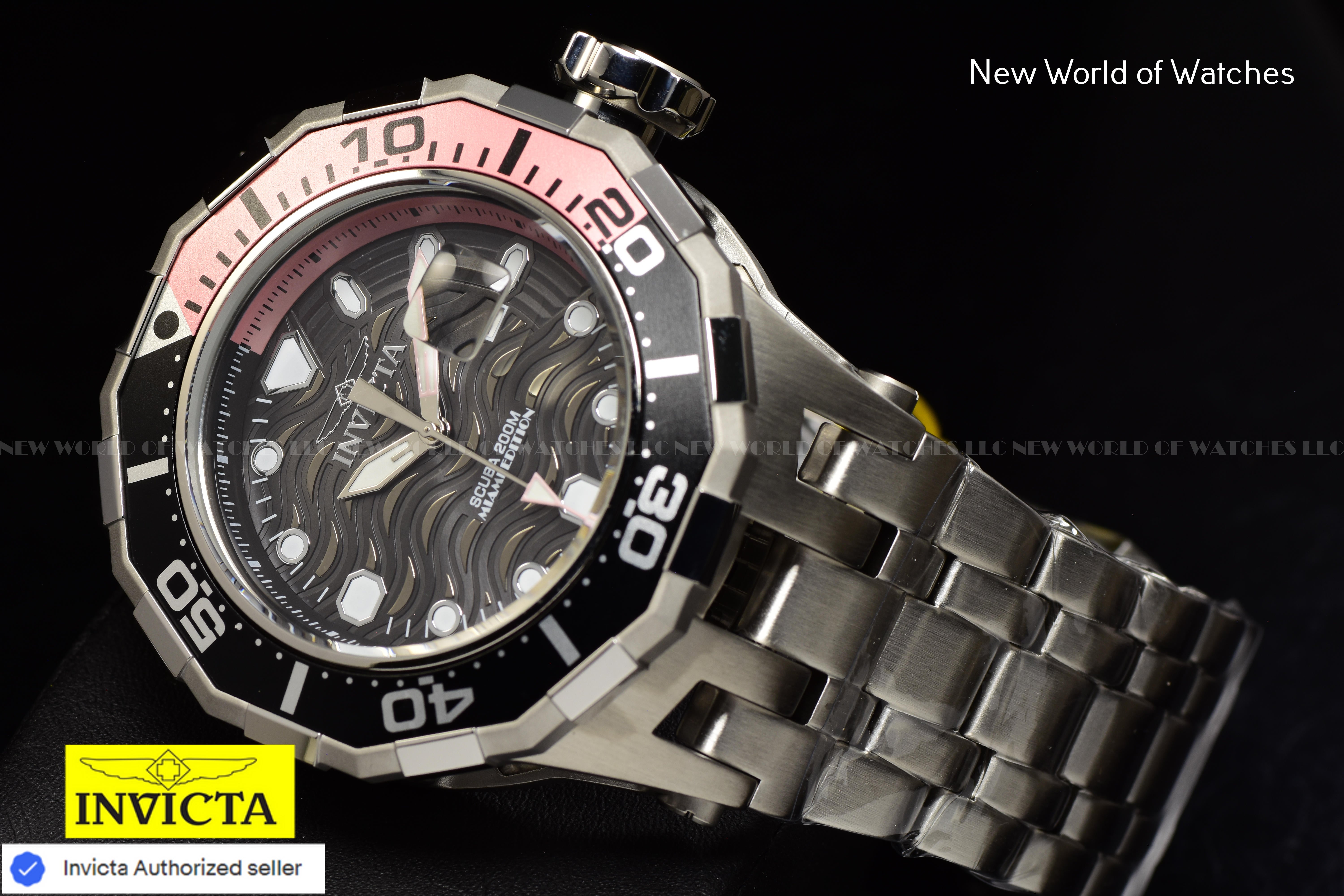 Invicta Men's Pro Diver MIAMI EDITION 52mm PINK/BLACK Dial Stainless Steel Watch