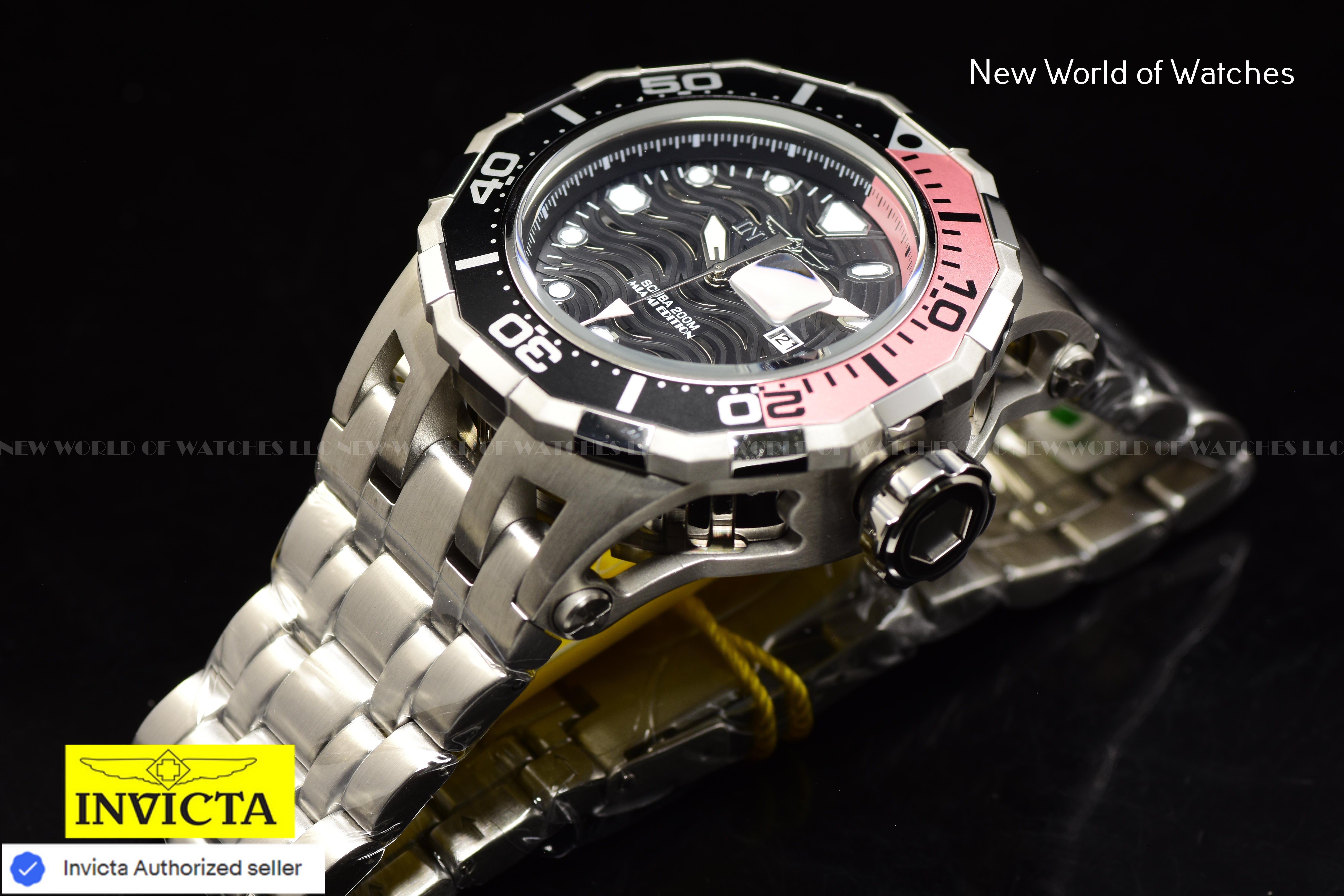 Invicta Men's Pro Diver MIAMI EDITION 52mm PINK/BLACK Dial Stainless Steel Watch