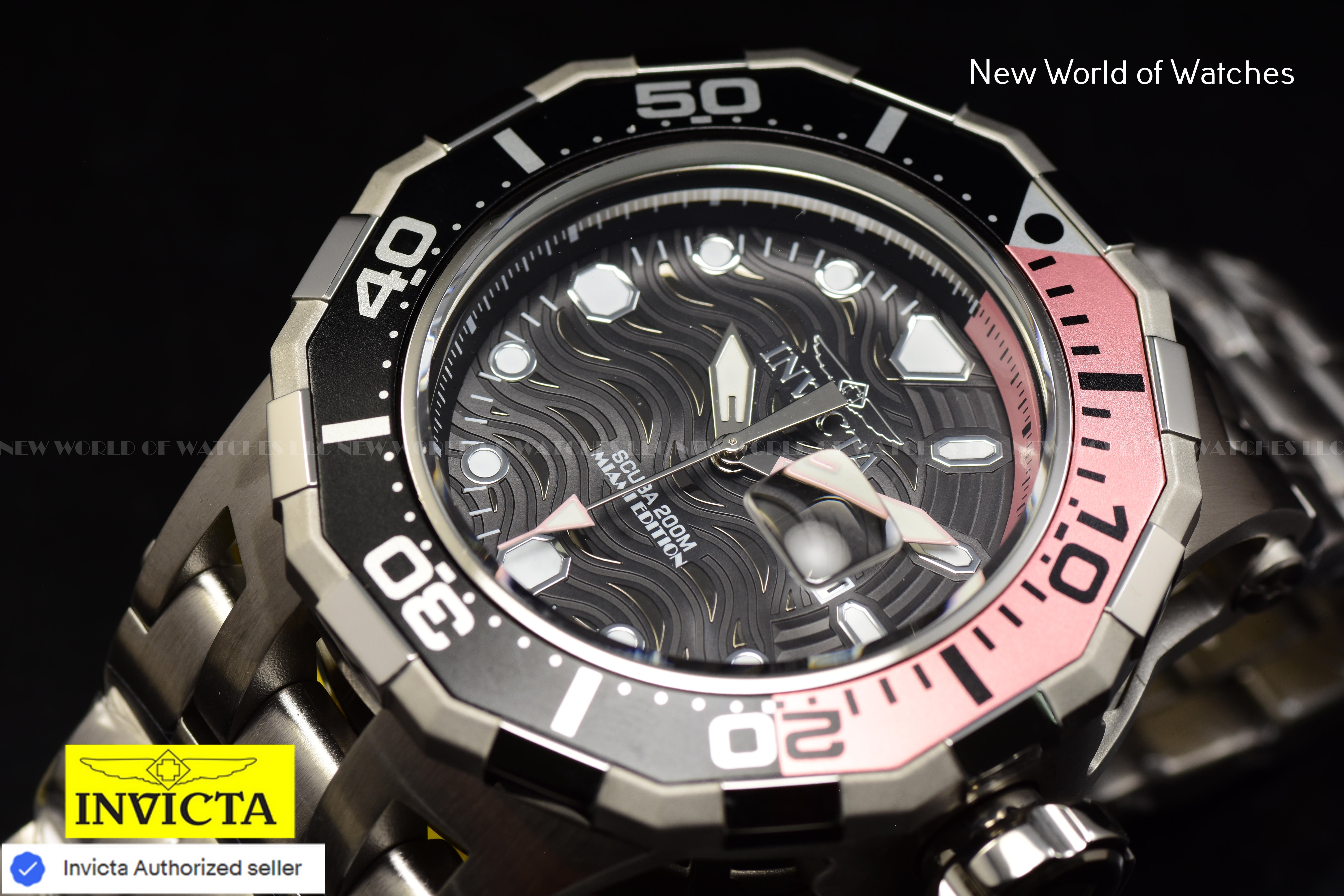 Invicta Men's Pro Diver MIAMI EDITION 52mm PINK/BLACK Dial Stainless Steel Watch