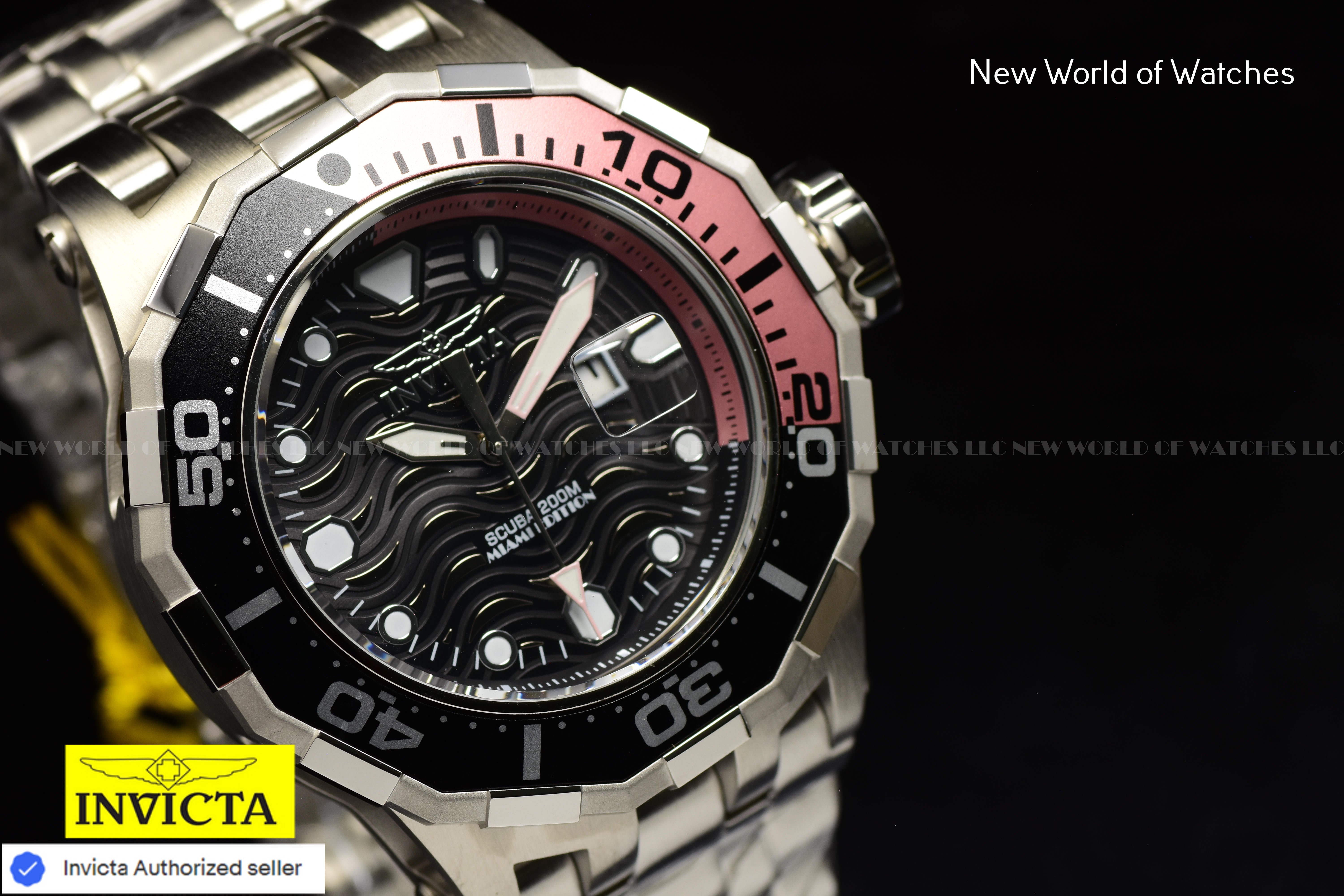 Invicta Men's Pro Diver MIAMI EDITION 52mm PINK/BLACK Dial Stainless Steel Watch