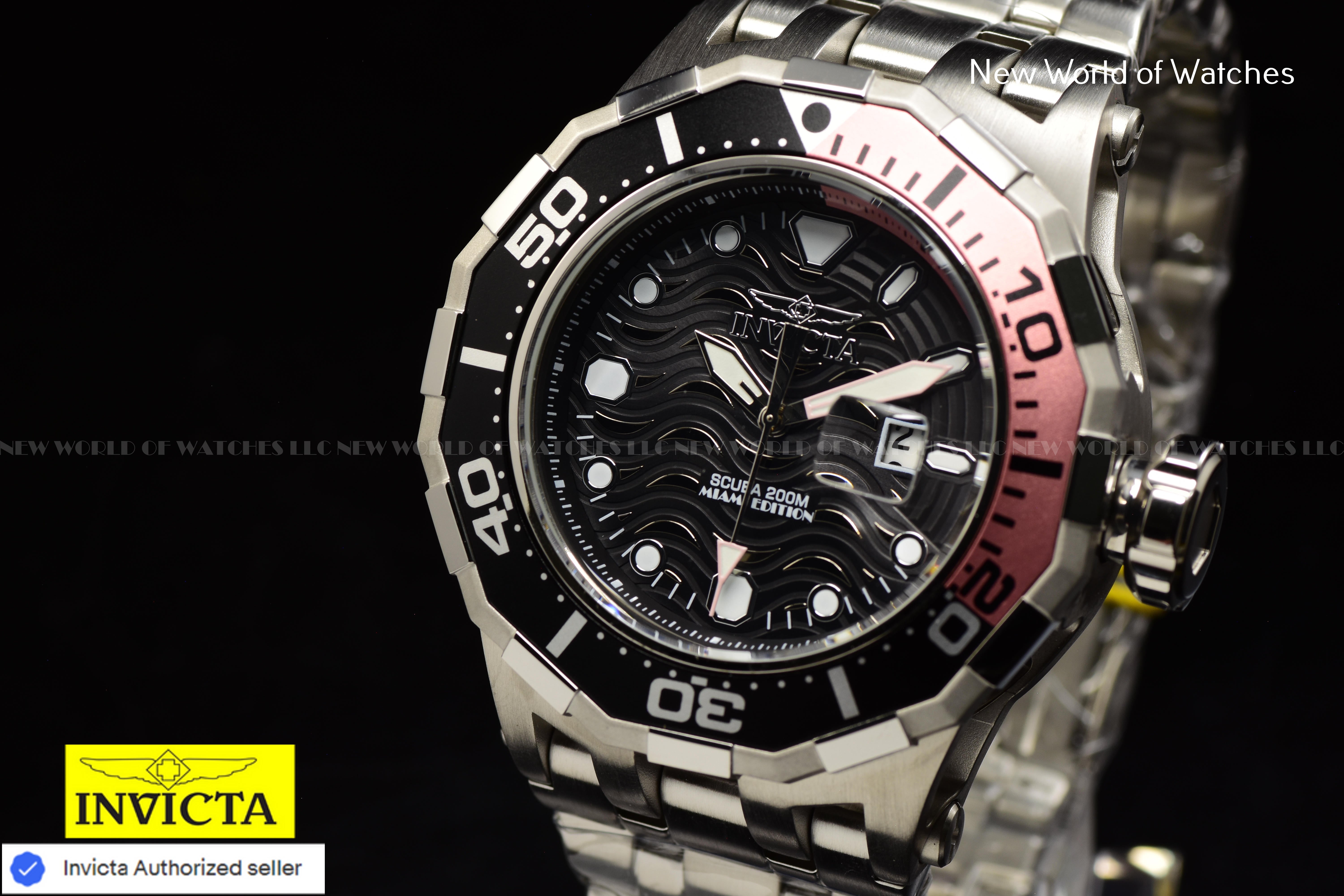 Invicta Men's Pro Diver MIAMI EDITION 52mm PINK/BLACK Dial Stainless Steel Watch