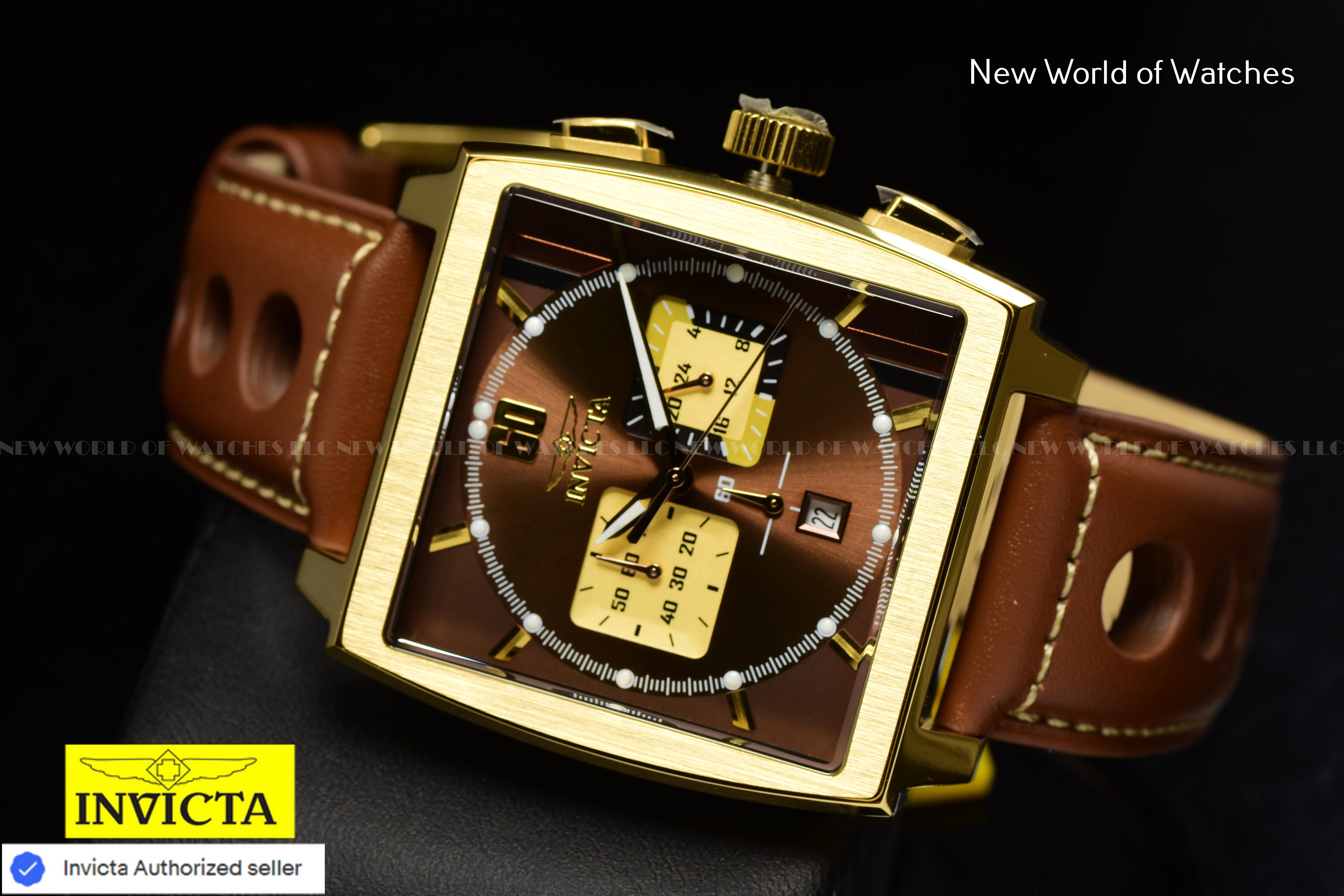 Invicta S1 RALLY Chronograph GMT Quartz 45mm Leather Band BROWN Men's Watch