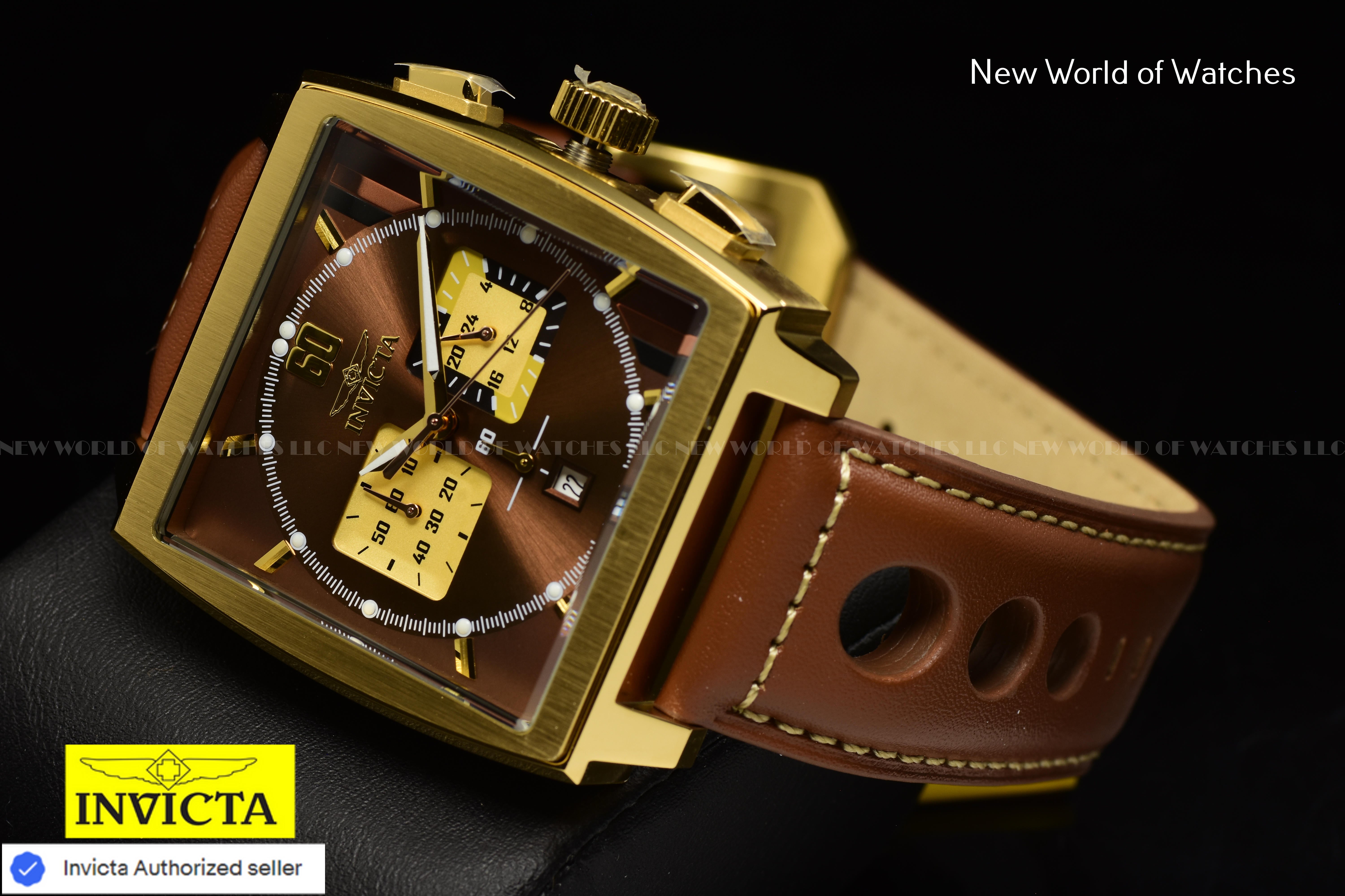Invicta S1 RALLY Chronograph GMT Quartz 45mm Leather Band BROWN Men's Watch