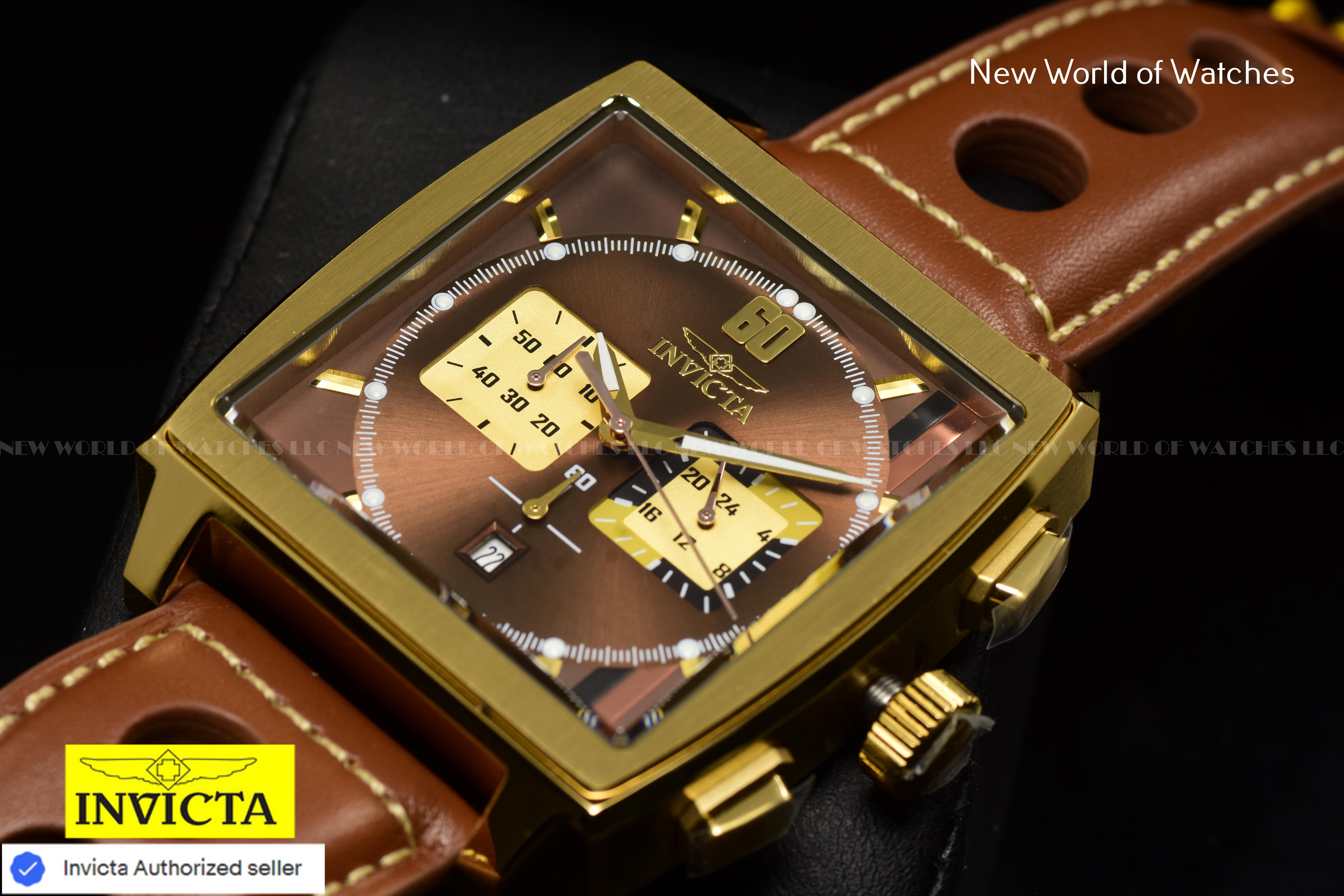 Invicta S1 RALLY Chronograph GMT Quartz 45mm Leather Band BROWN Men's Watch