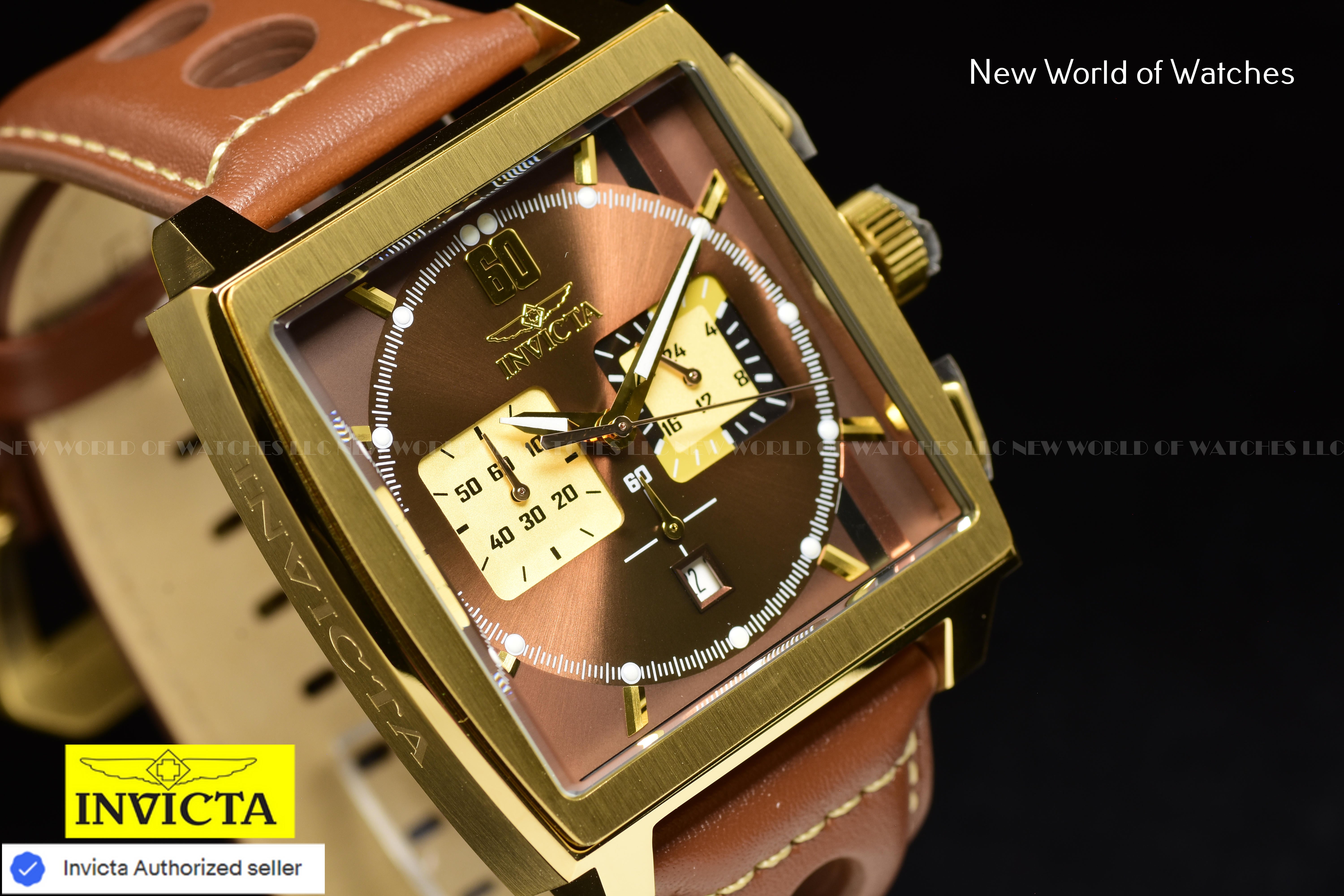 Invicta S1 RALLY Chronograph GMT Quartz 45mm Leather Band BROWN Men's Watch