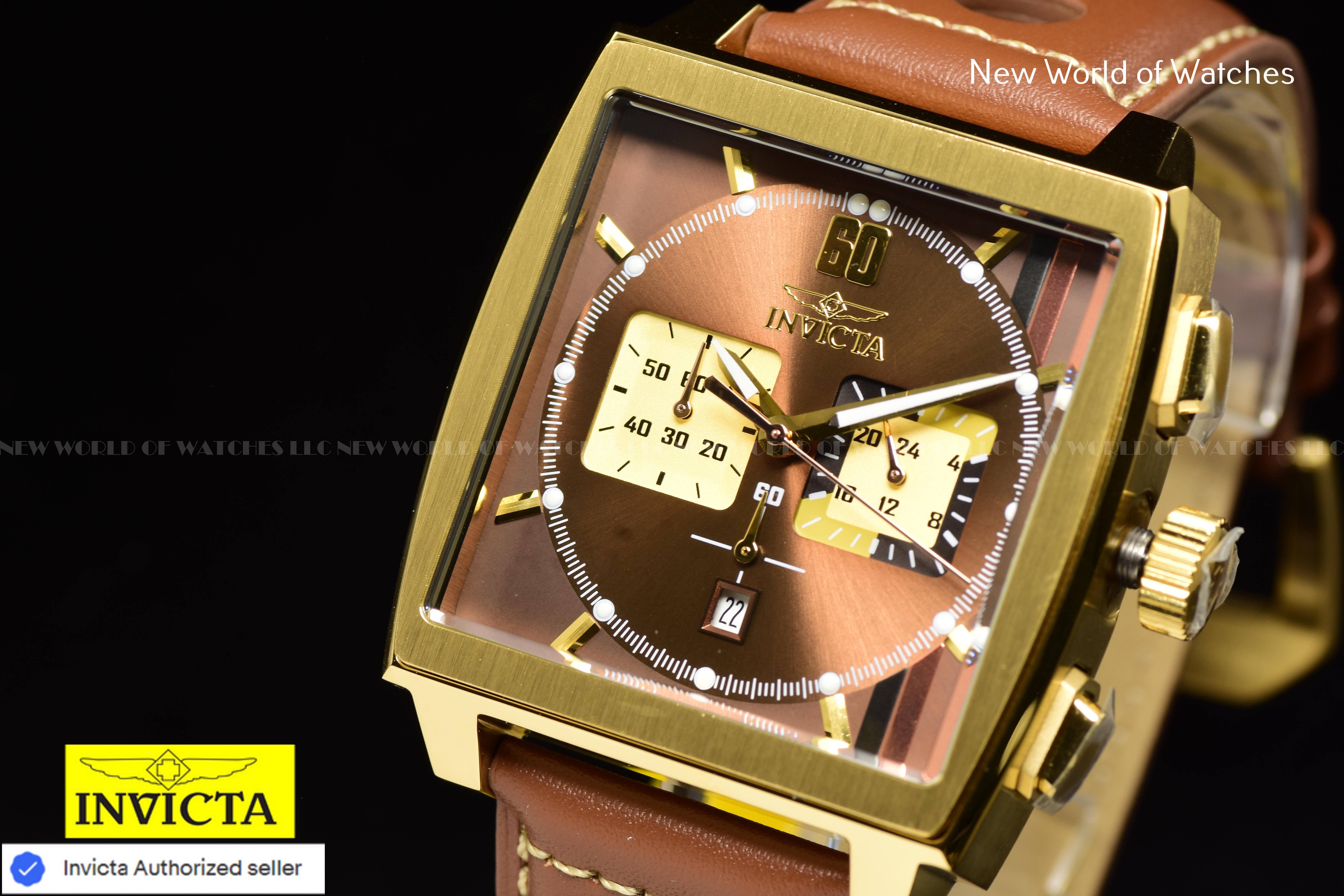 Invicta S1 RALLY Chronograph GMT Quartz 45mm Leather Band BROWN Men's Watch