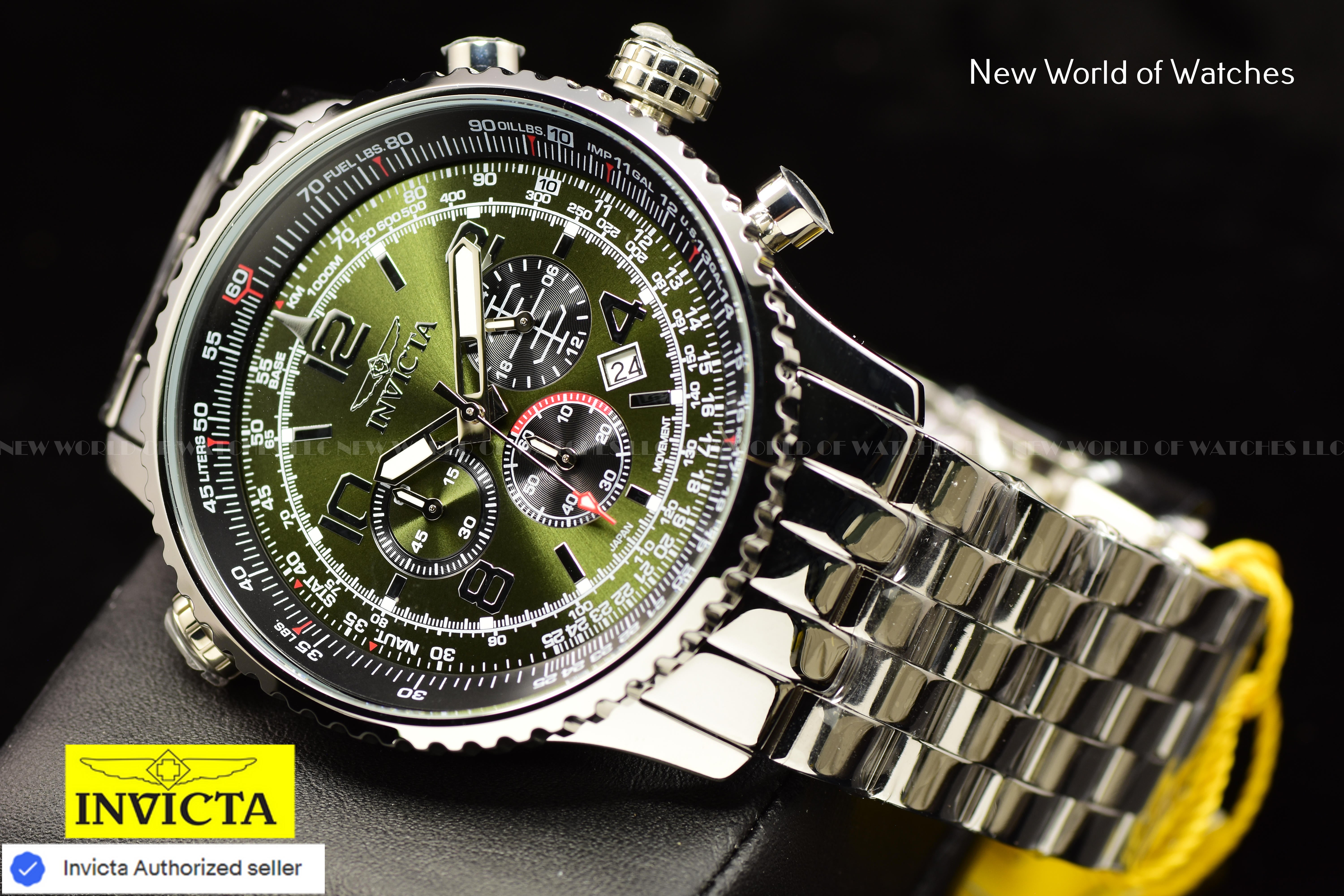 Invicta Men's AVIATOR 50mm MILITARY Green Chronograph Silver  HI Polish SS Watch