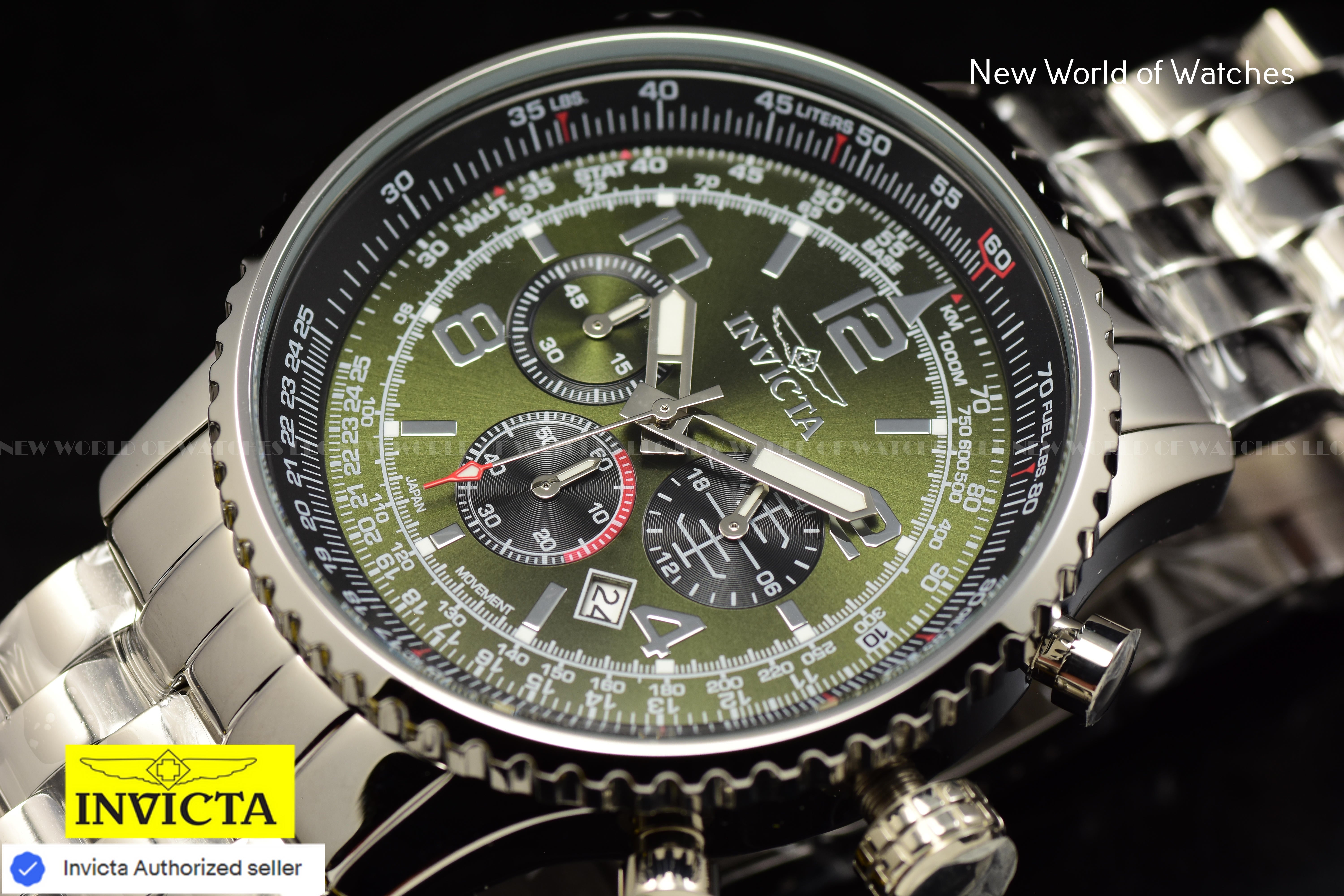 Invicta Men's AVIATOR 50mm MILITARY Green Chronograph Silver  HI Polish SS Watch