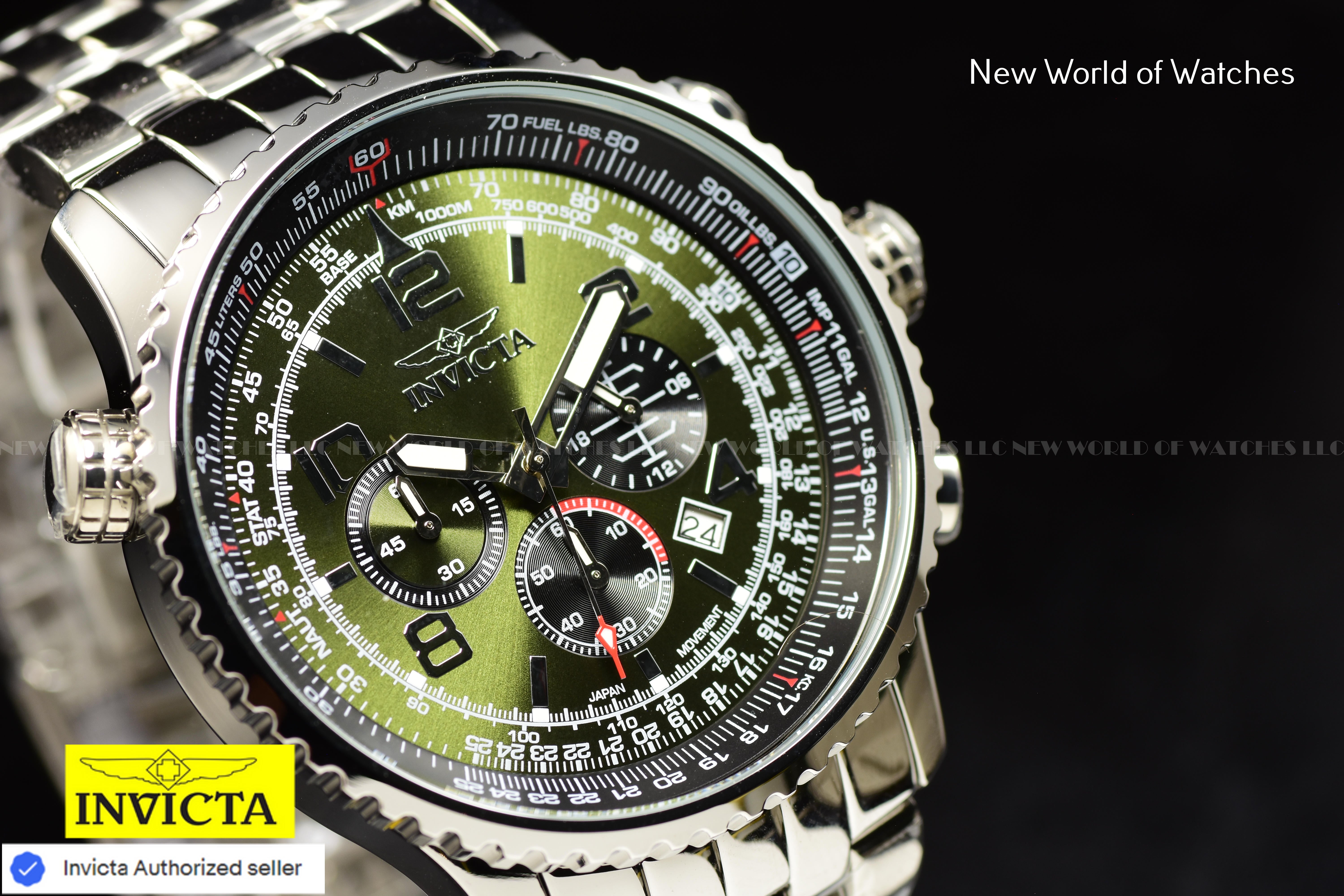 Invicta Men's AVIATOR 50mm MILITARY Green Chronograph Silver  HI Polish SS Watch