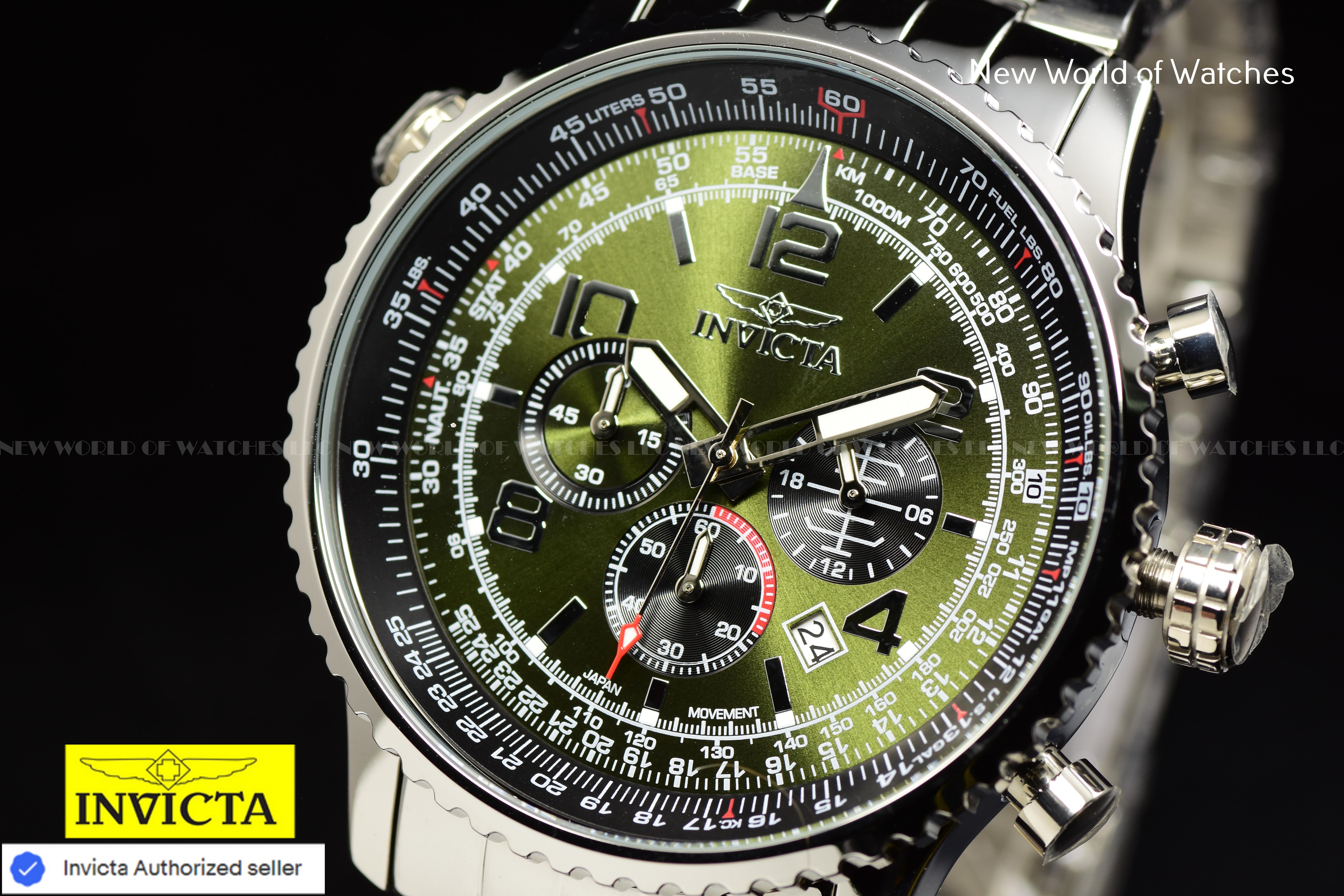 Invicta Men's AVIATOR 50mm MILITARY Green Chronograph Silver  HI Polish SS Watch