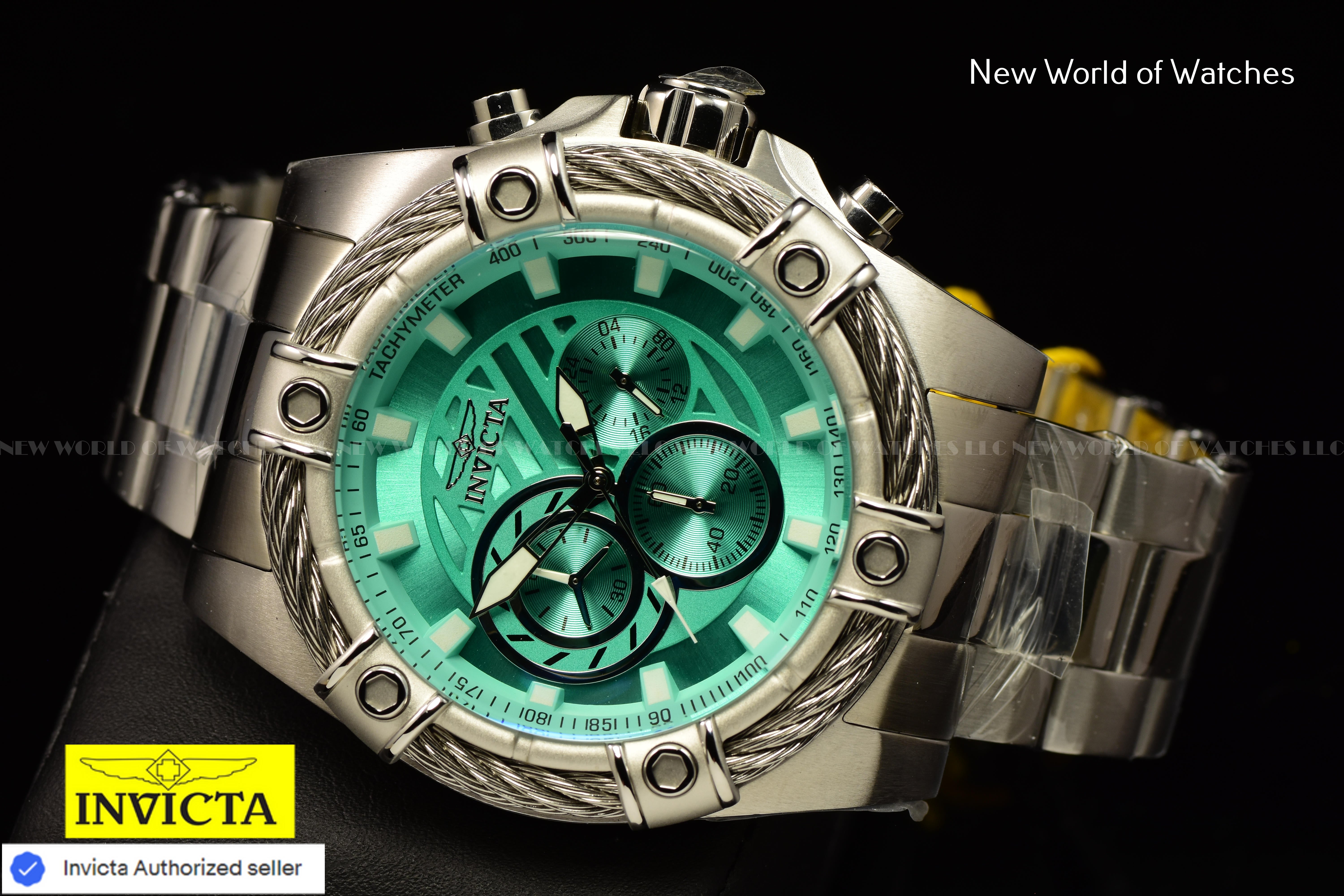 Invicta Men's BOLT Chronograph 52mm TURQUOISE DIAL Silver Tone SS Watch
