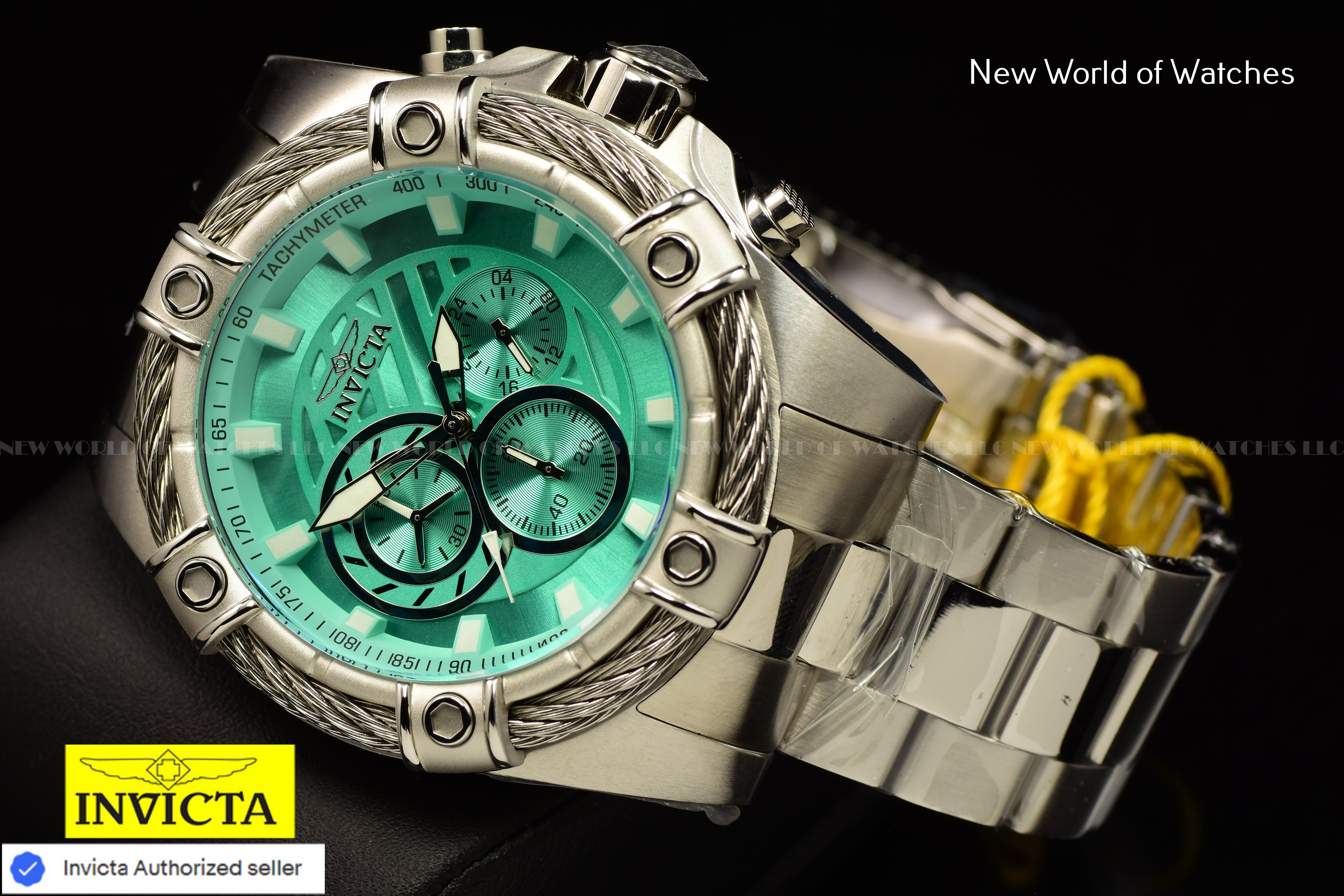 Invicta Men's BOLT Chronograph 52mm TURQUOISE DIAL Silver Tone SS Watch