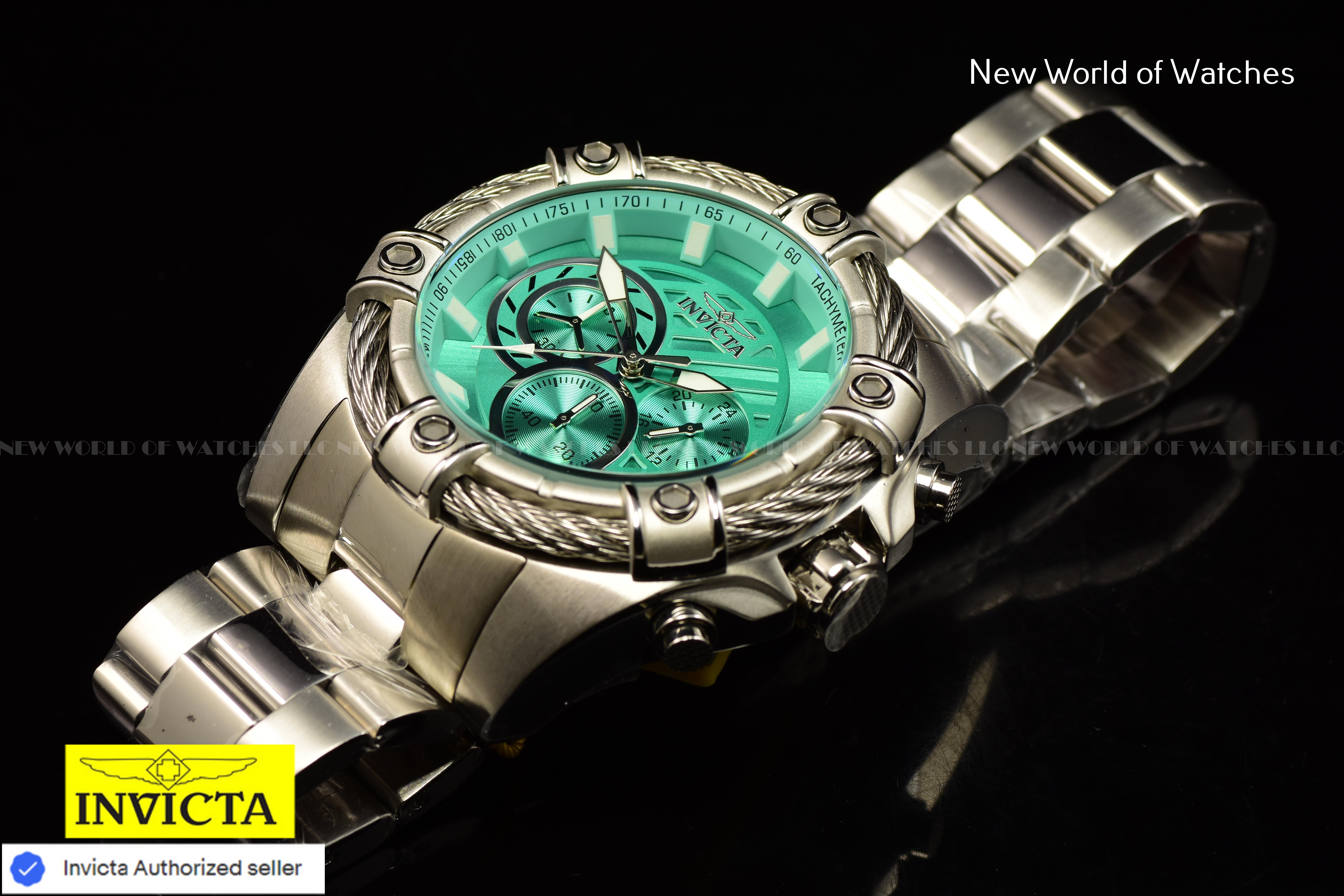 Invicta Men's BOLT Chronograph 52mm TURQUOISE DIAL Silver Tone SS Watch