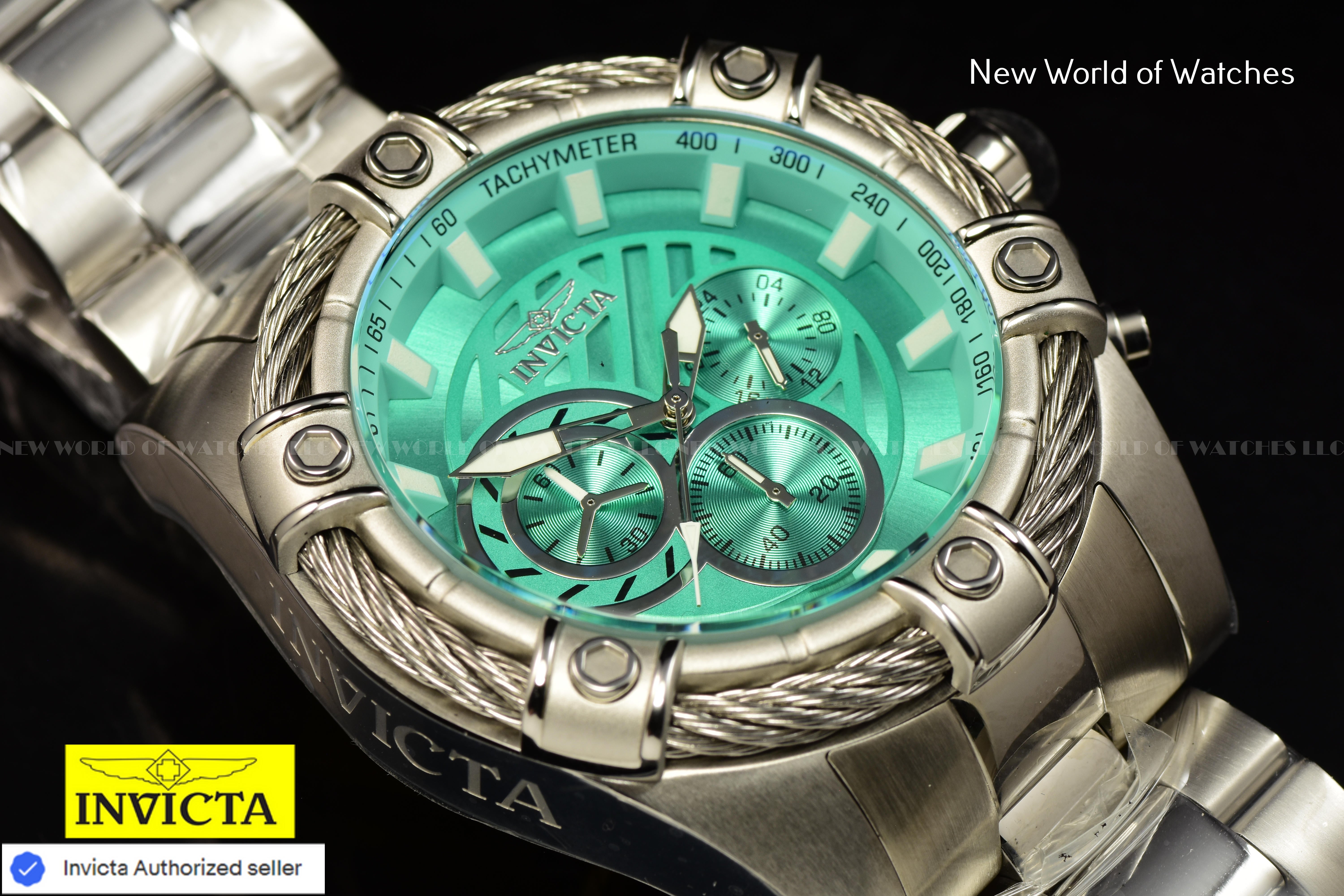 Invicta Men's BOLT Chronograph 52mm TURQUOISE DIAL Silver Tone SS Watch