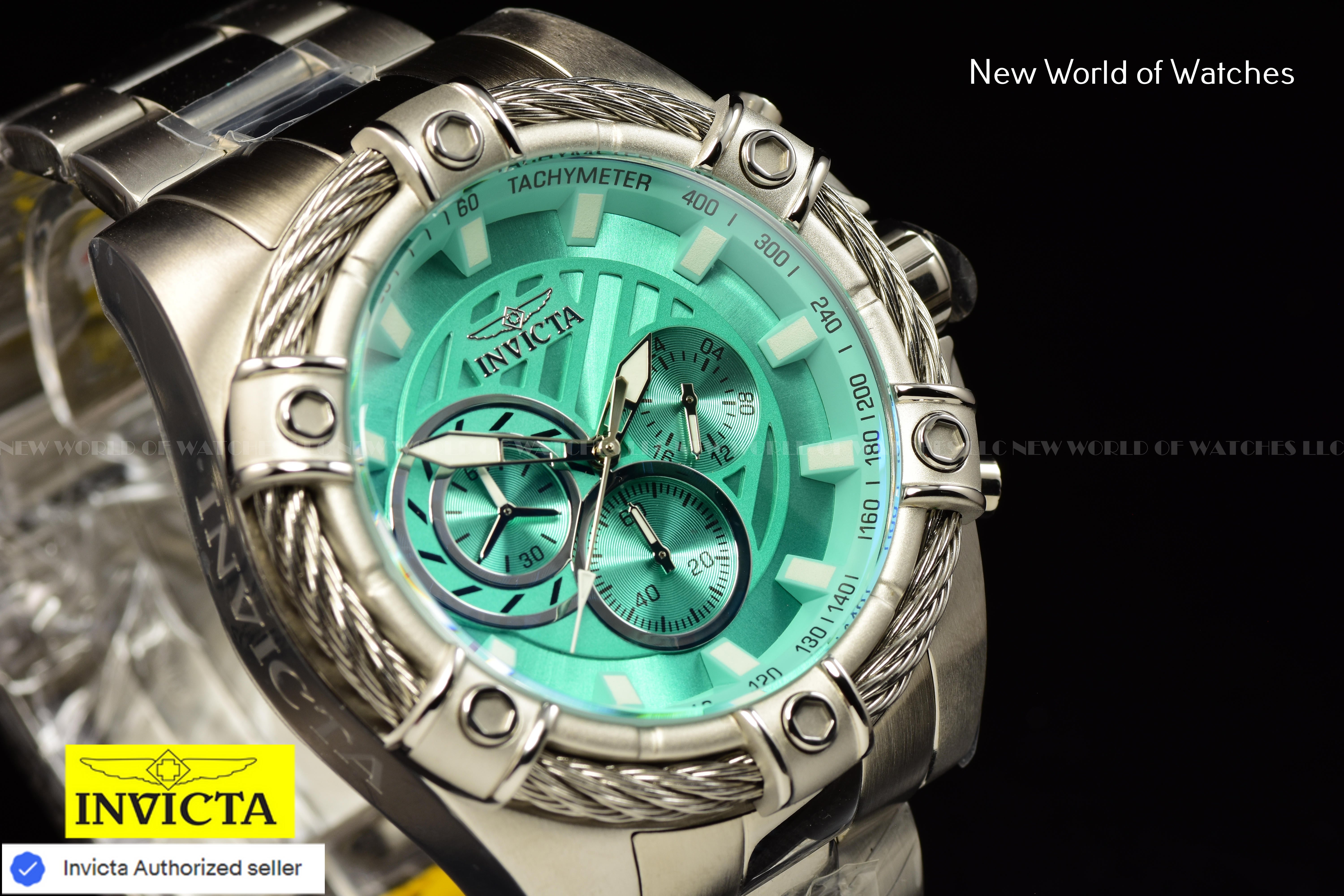 Invicta Men's BOLT Chronograph 52mm TURQUOISE DIAL Silver Tone SS Watch