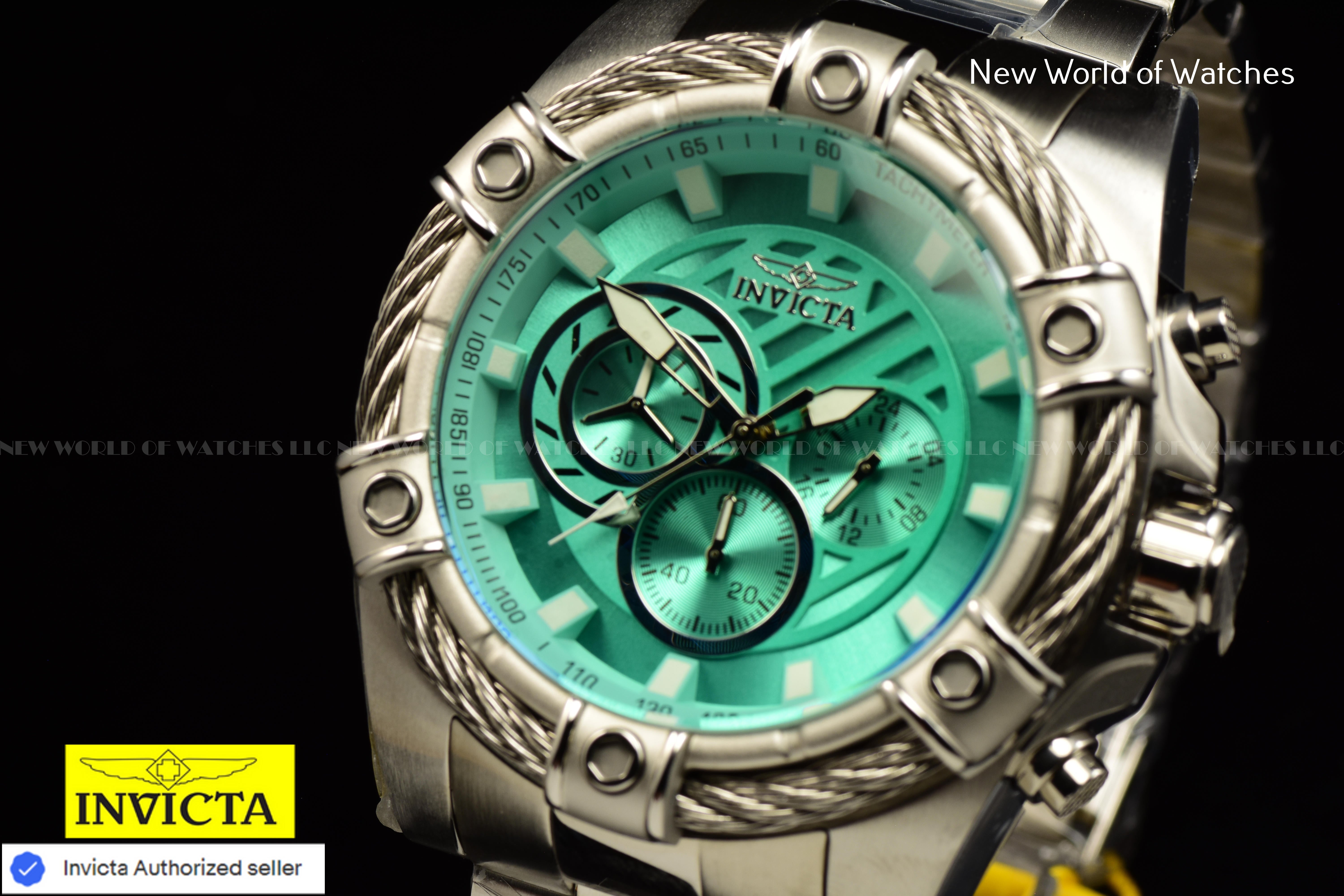 Invicta Men's BOLT Chronograph 52mm TURQUOISE DIAL Silver Tone SS Watch