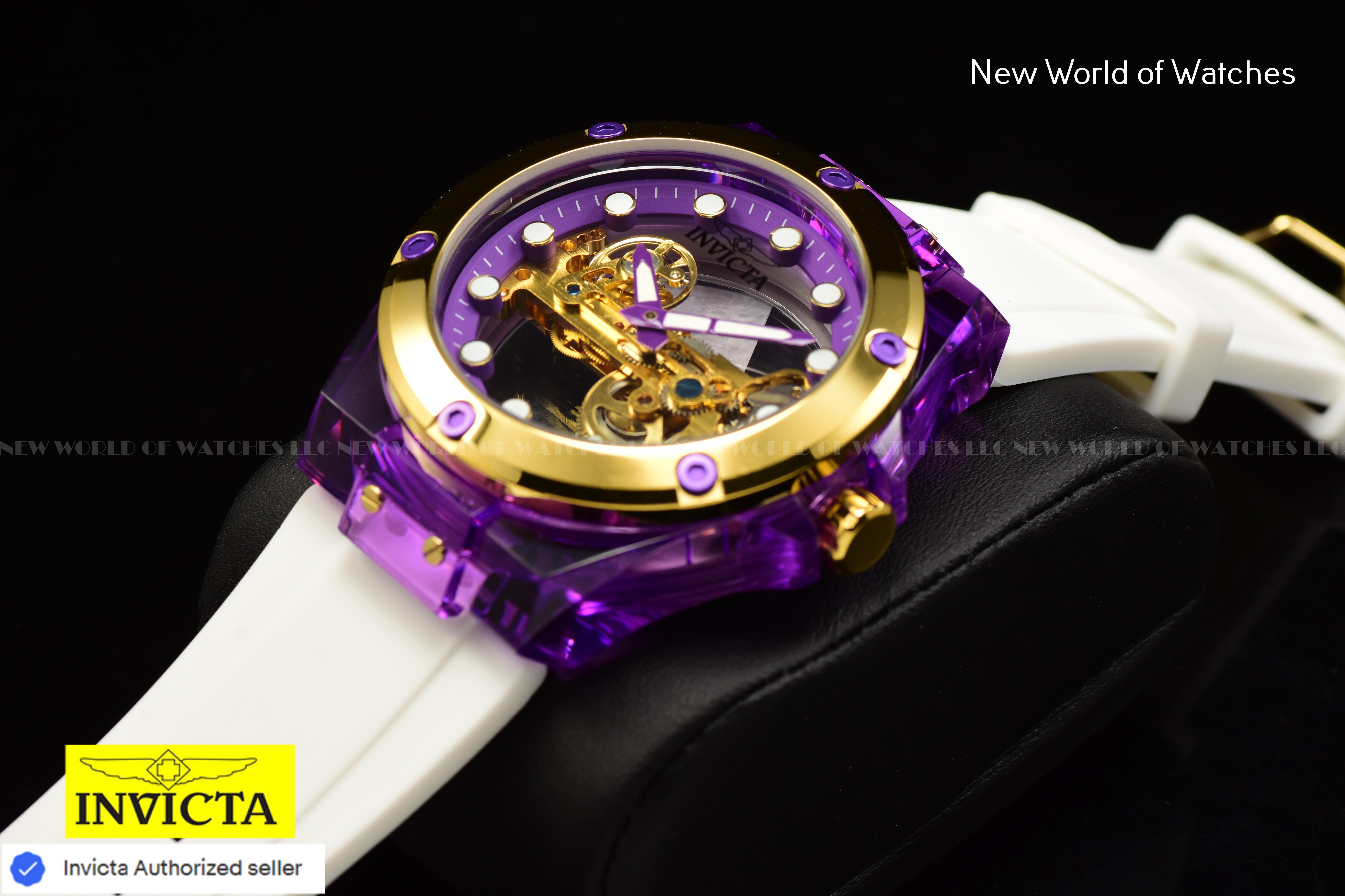 Invicta Mens 48mm SPEEDWAY Mechanical PURPLE DIAL White Silicone Strap Watch