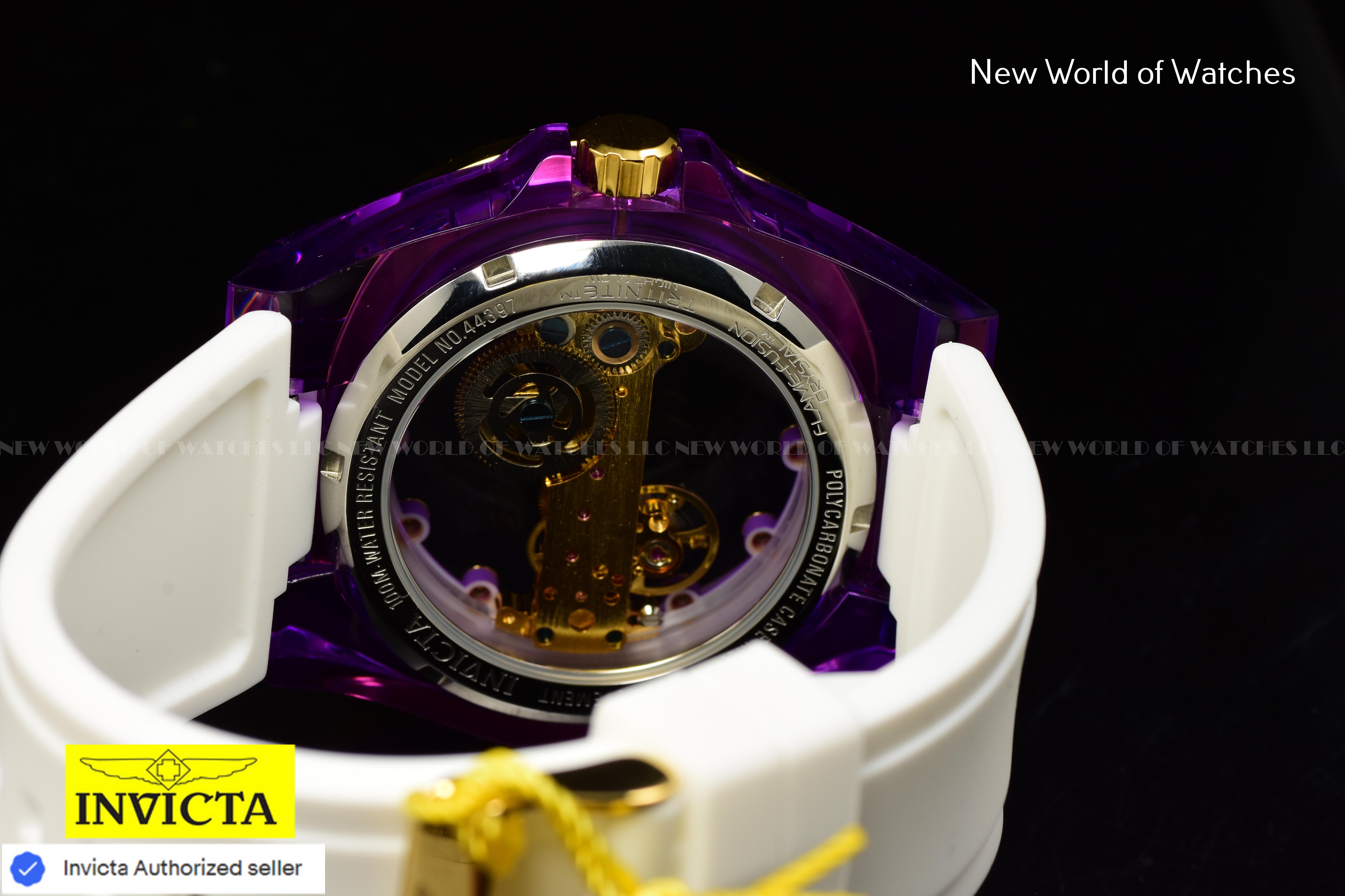 Invicta Mens 48mm SPEEDWAY Mechanical PURPLE DIAL White Silicone Strap Watch