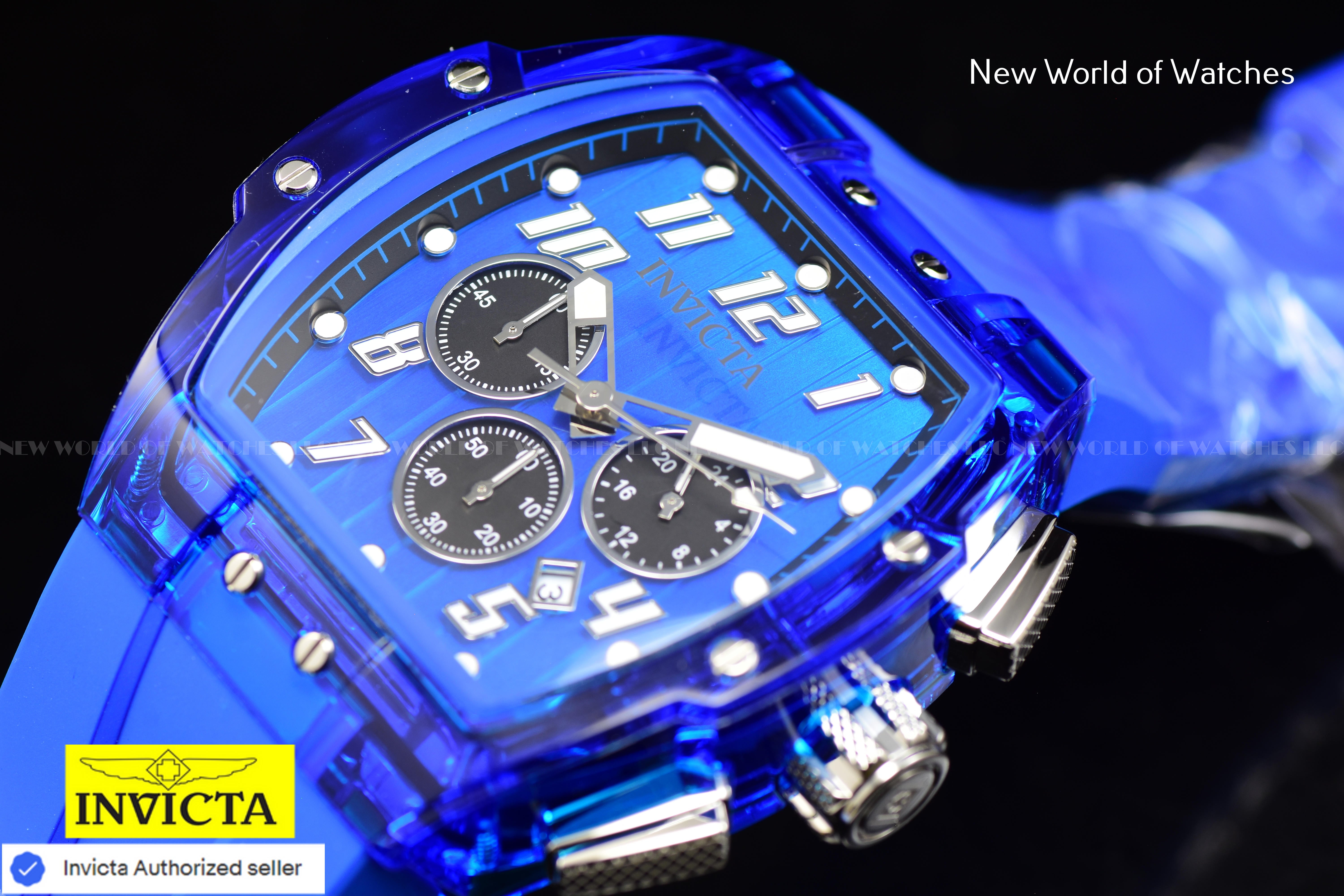 Invicta Men's S1 RALLY Blue/Transparent Chronograph Dial Silicone Strap Watch