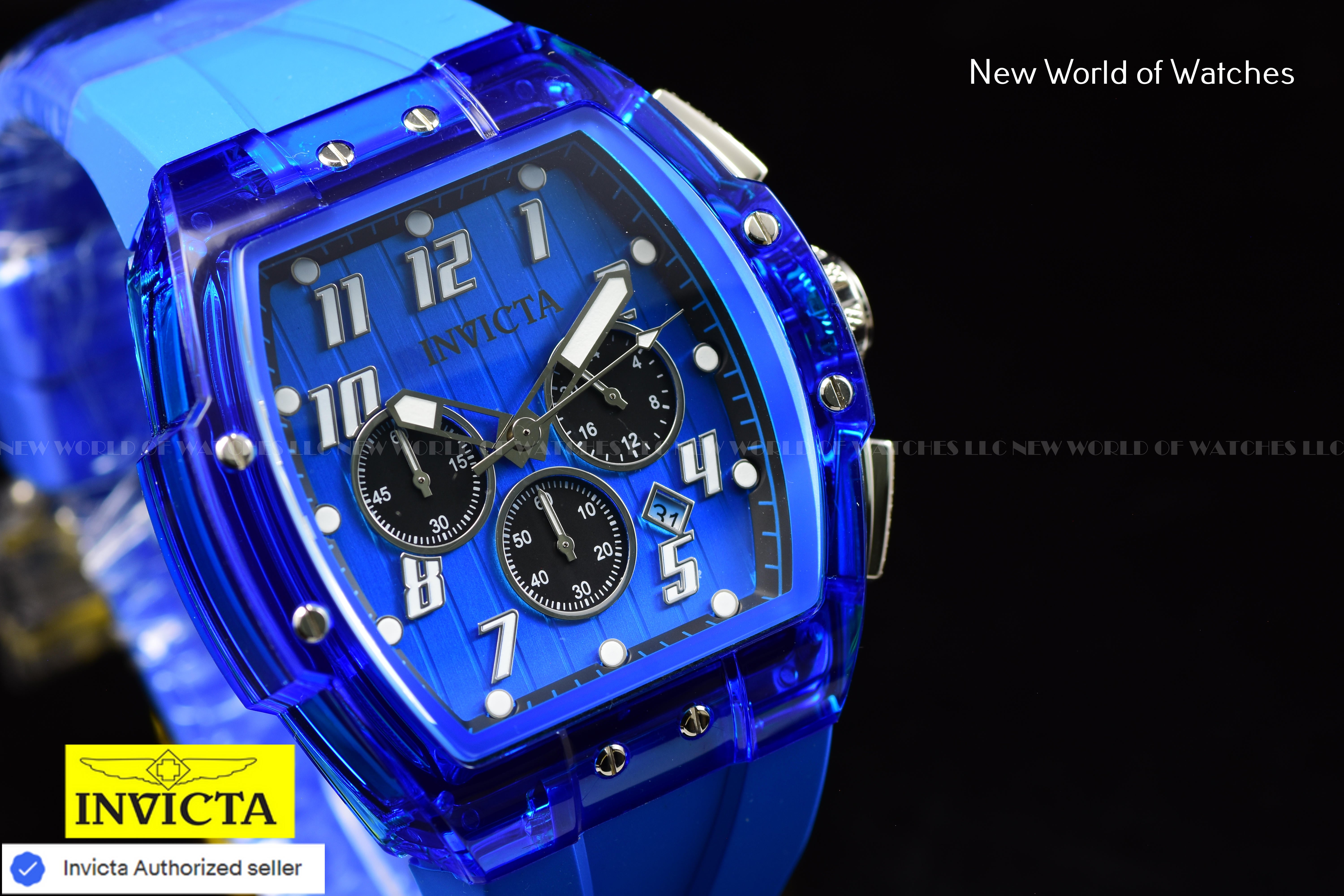 Invicta Men's S1 RALLY Blue/Transparent Chronograph Dial Silicone Strap Watch