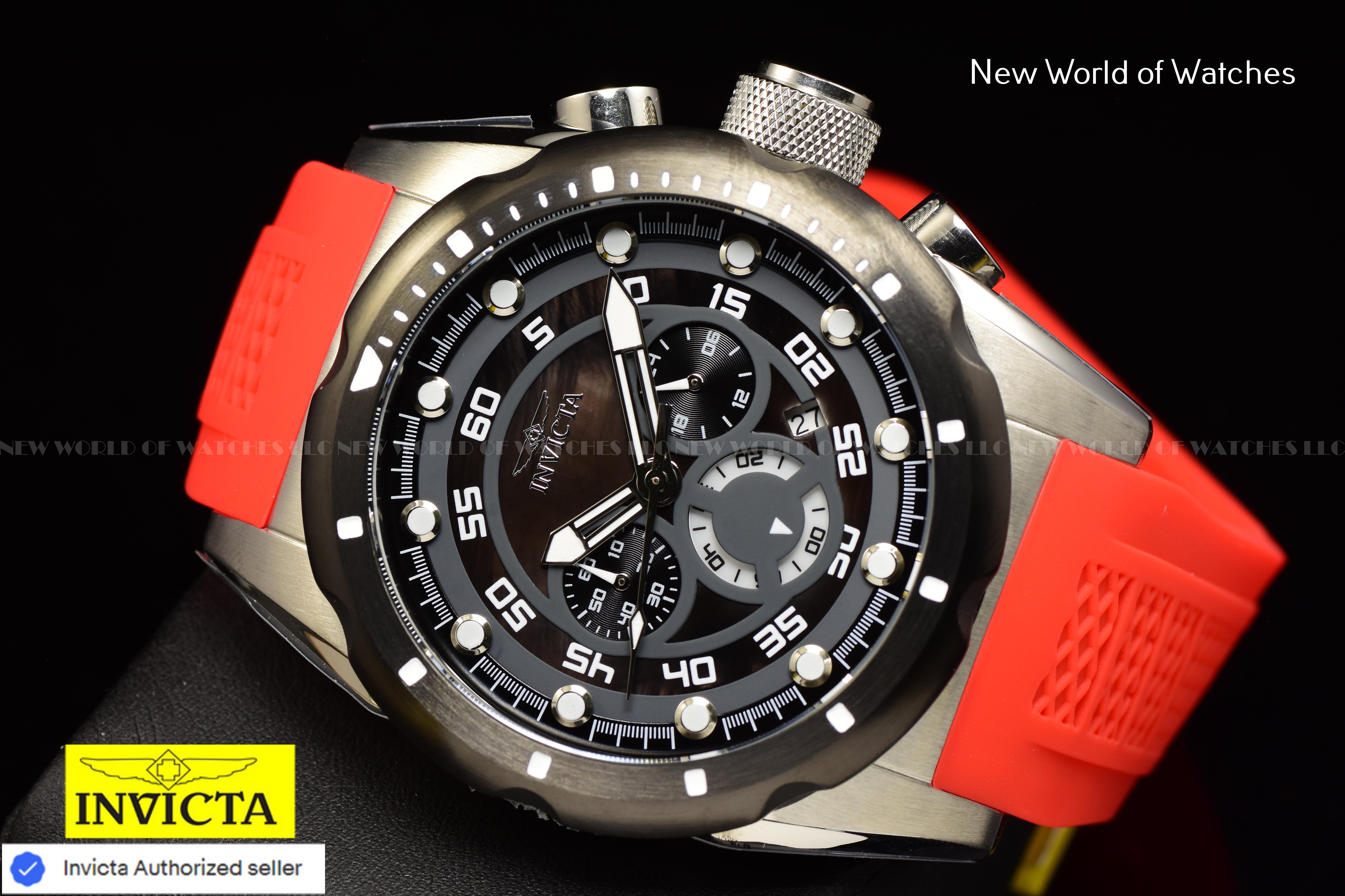 Invicta Men's SPEEDWAY Chronograph Black Dial 50mm RED Silicone Band Watch