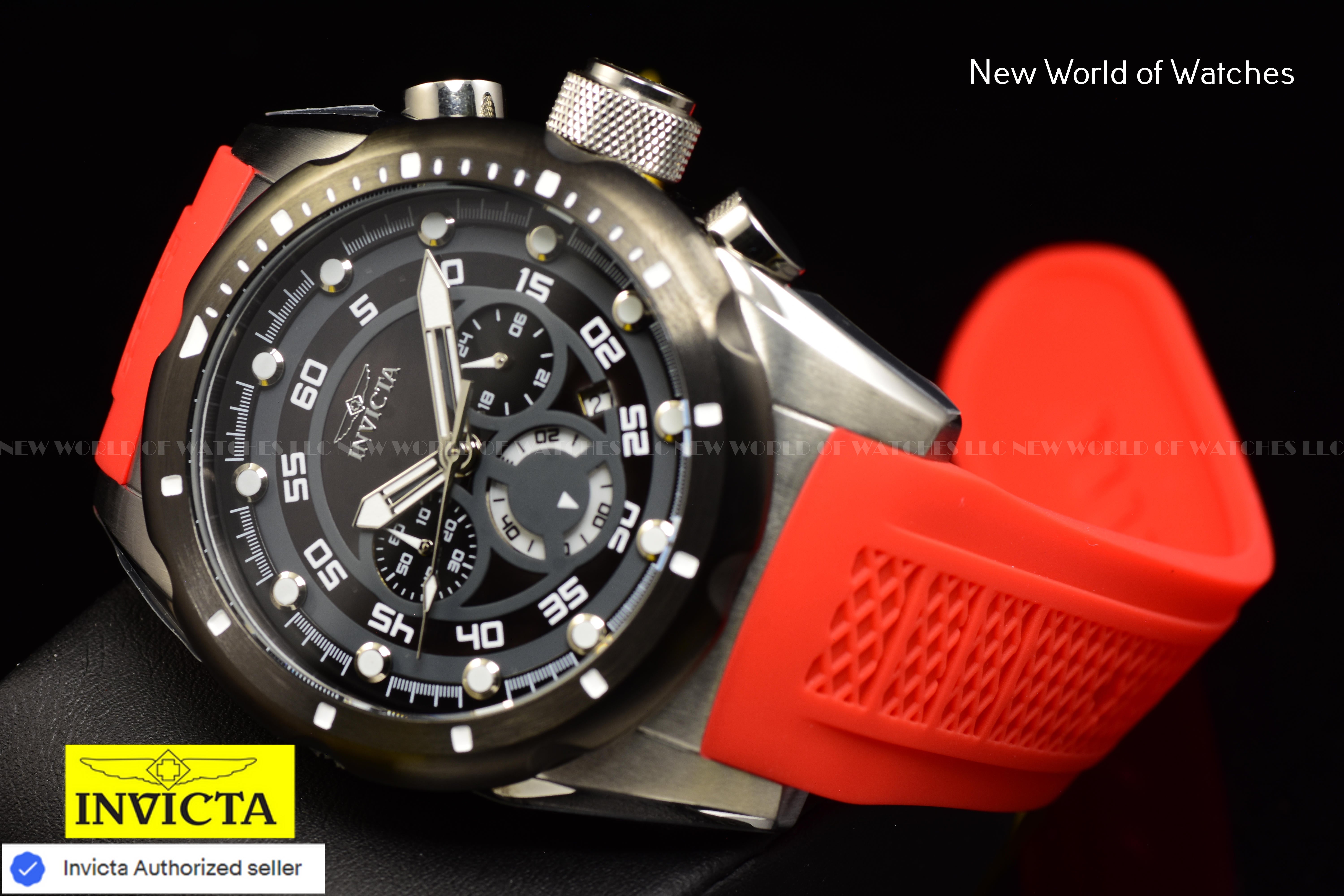Invicta Men's SPEEDWAY Chronograph Black Dial 50mm RED Silicone Band Watch