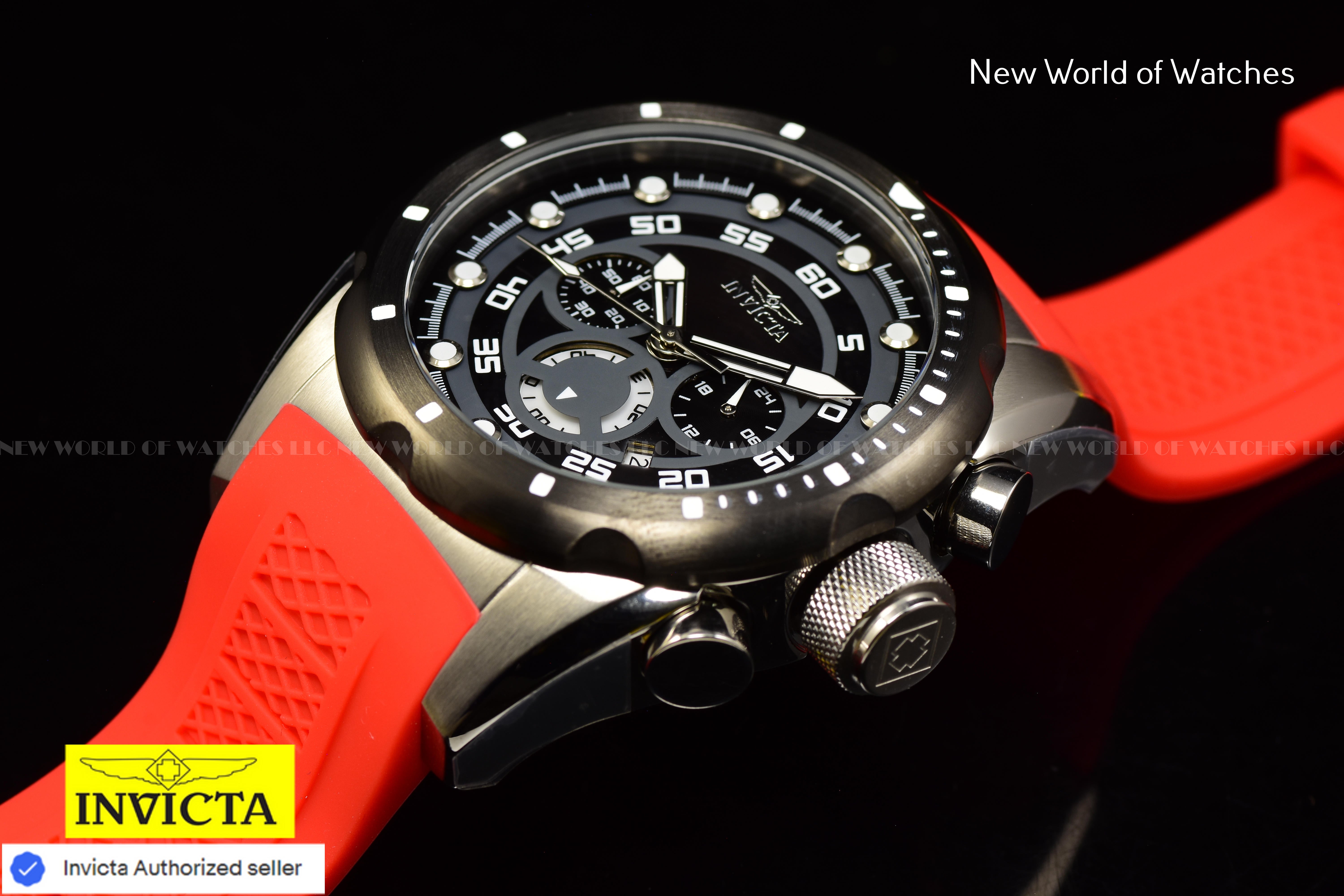 Invicta Men's SPEEDWAY Chronograph Black Dial 50mm RED Silicone Band Watch