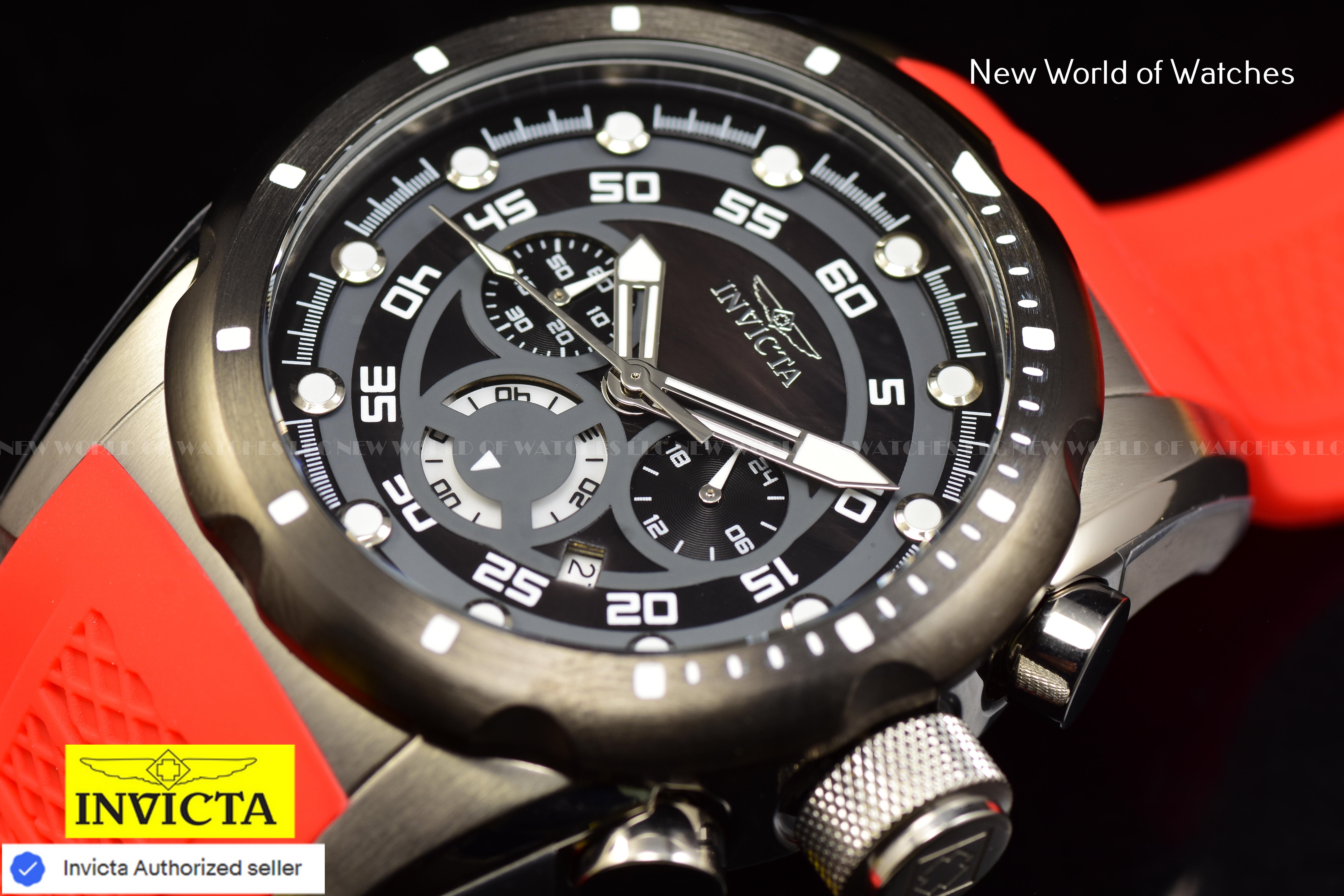 Invicta Men's SPEEDWAY Chronograph Black Dial 50mm RED Silicone Band Watch