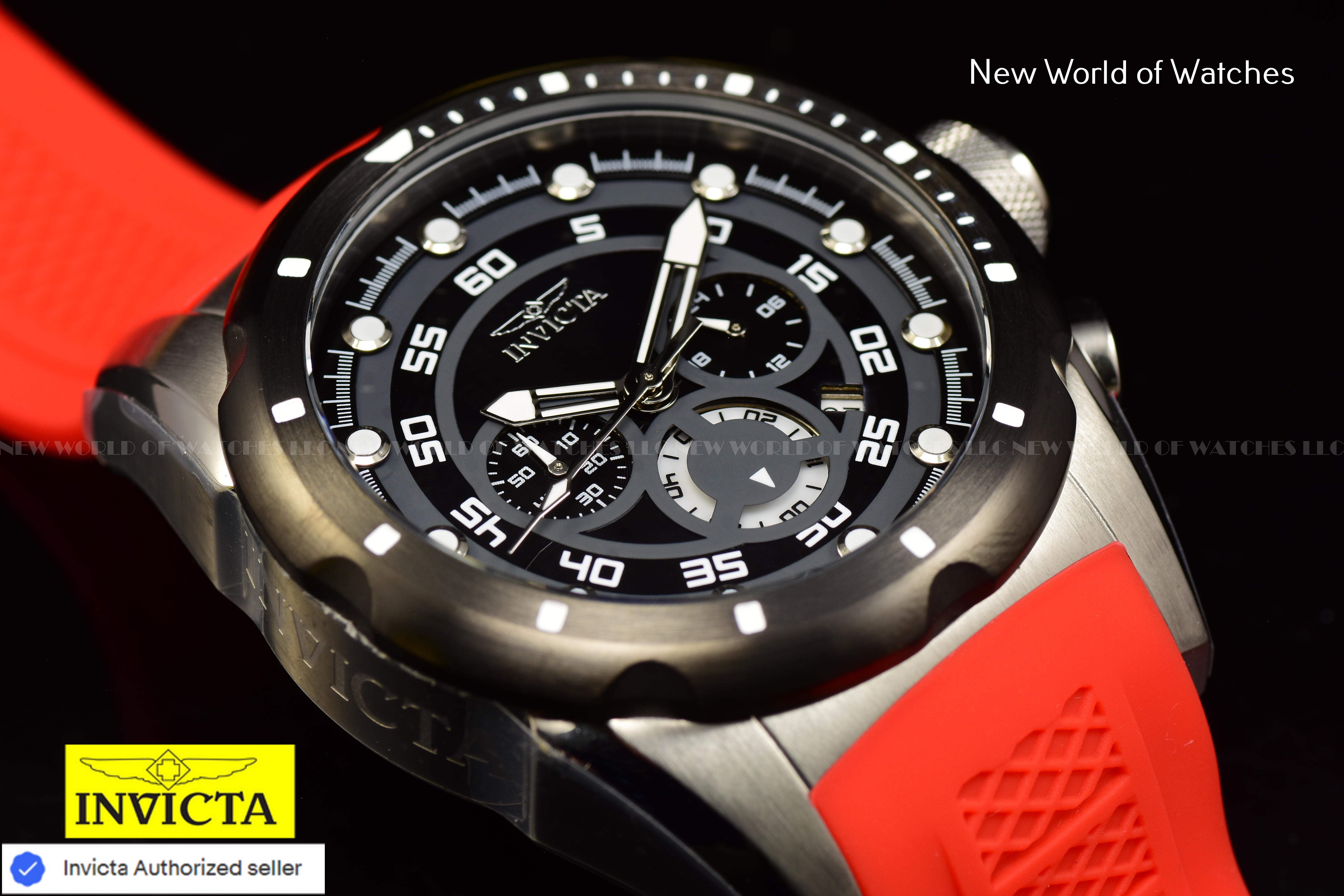 Invicta Men's SPEEDWAY Chronograph Black Dial 50mm RED Silicone Band Watch