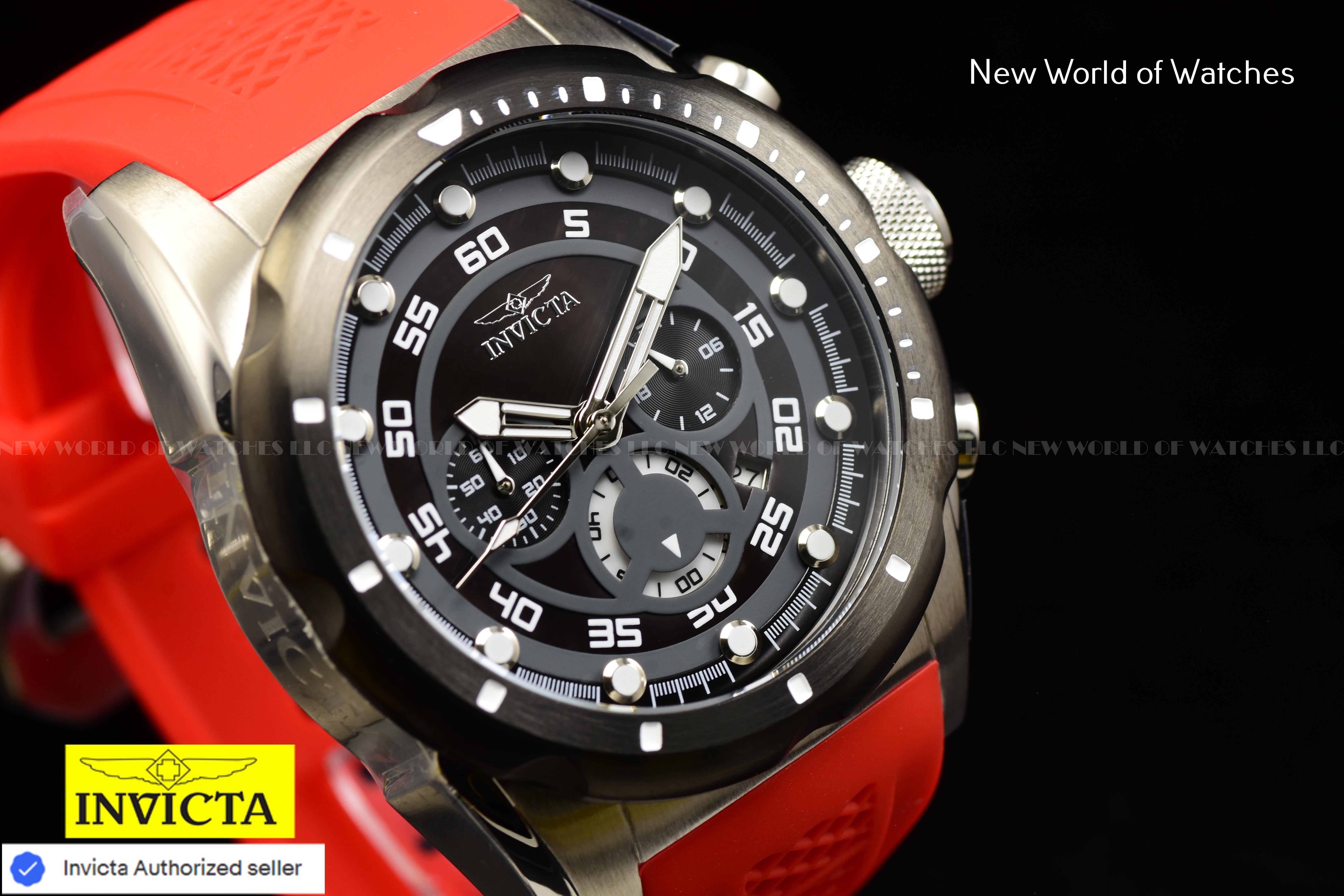 Invicta Men's SPEEDWAY Chronograph Black Dial 50mm RED Silicone Band Watch