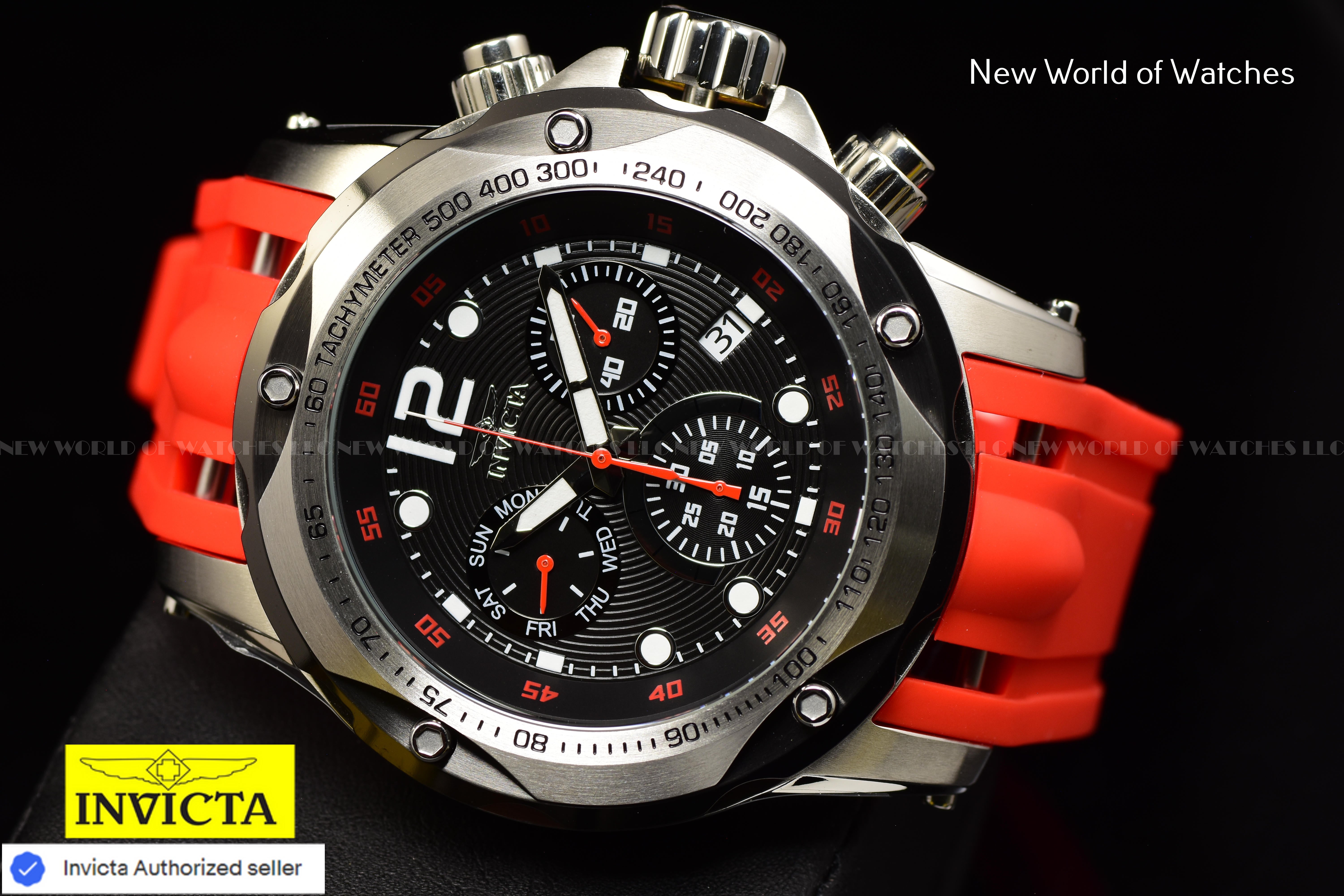 Invicta Men's SPEEDWAY Black Swiss Chronograph 51mm Dial RED Silicone Band Watch