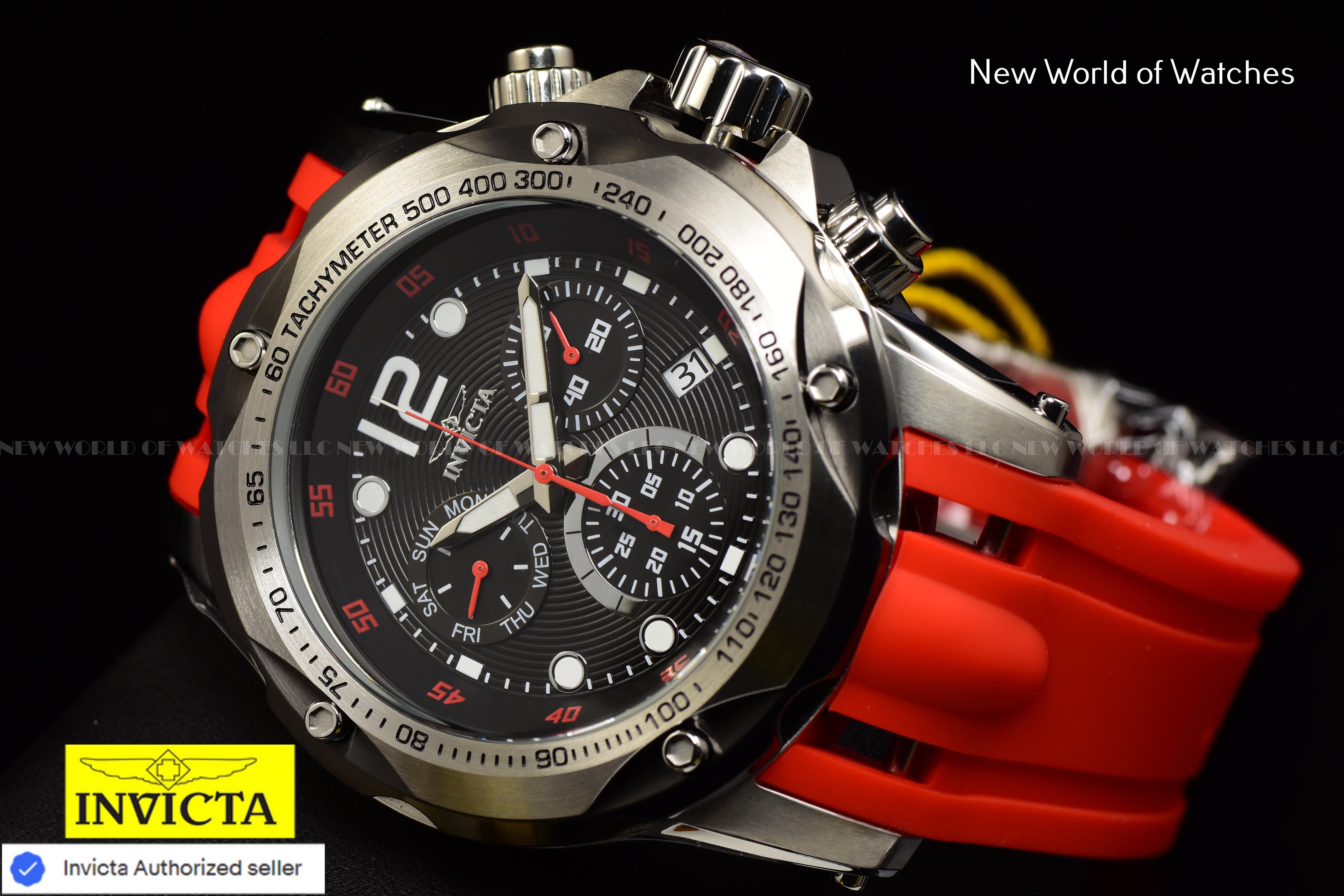 Invicta Men's SPEEDWAY Black Swiss Chronograph 51mm Dial RED Silicone Band Watch