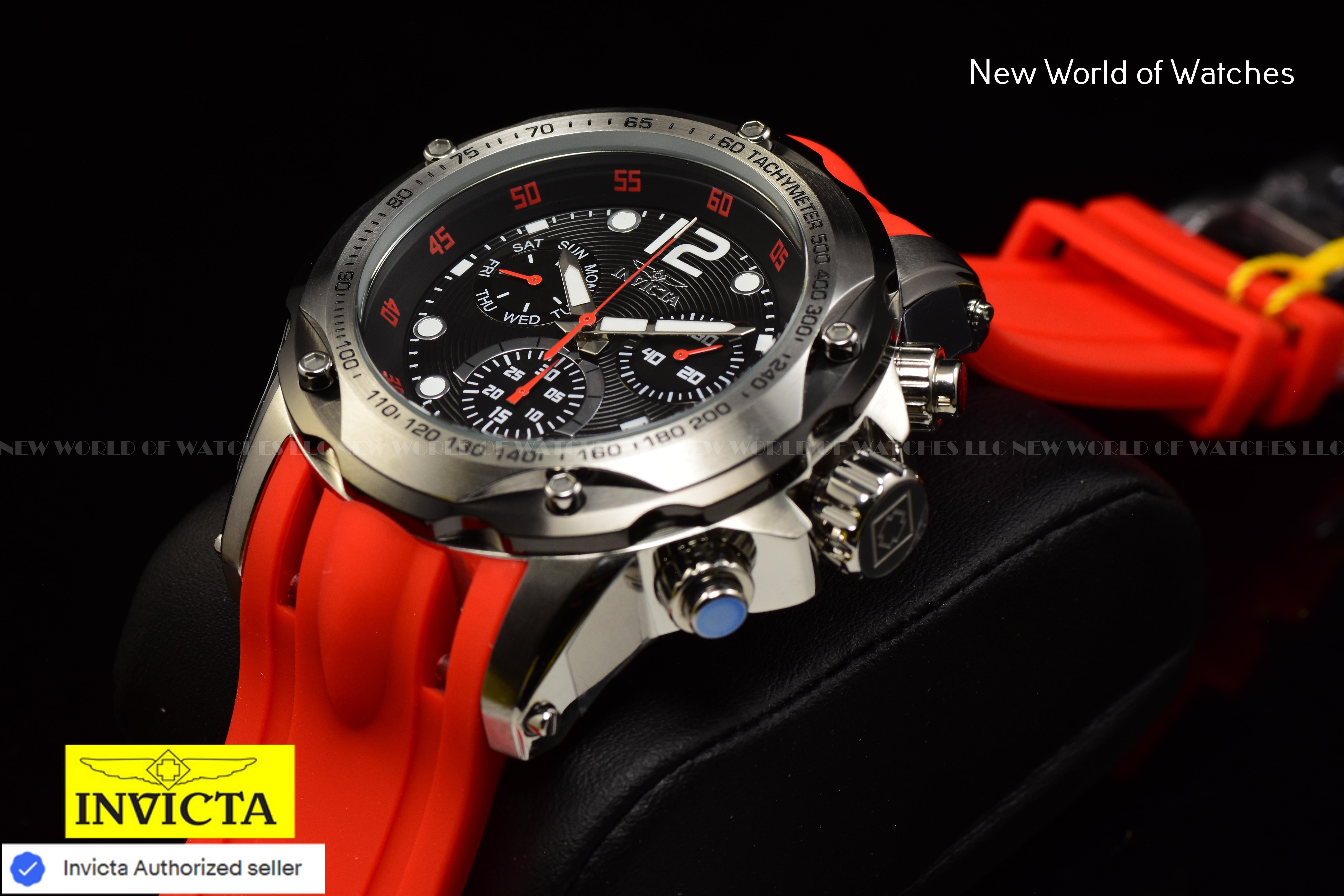 Invicta Men's SPEEDWAY Black Swiss Chronograph 51mm Dial RED Silicone Band Watch