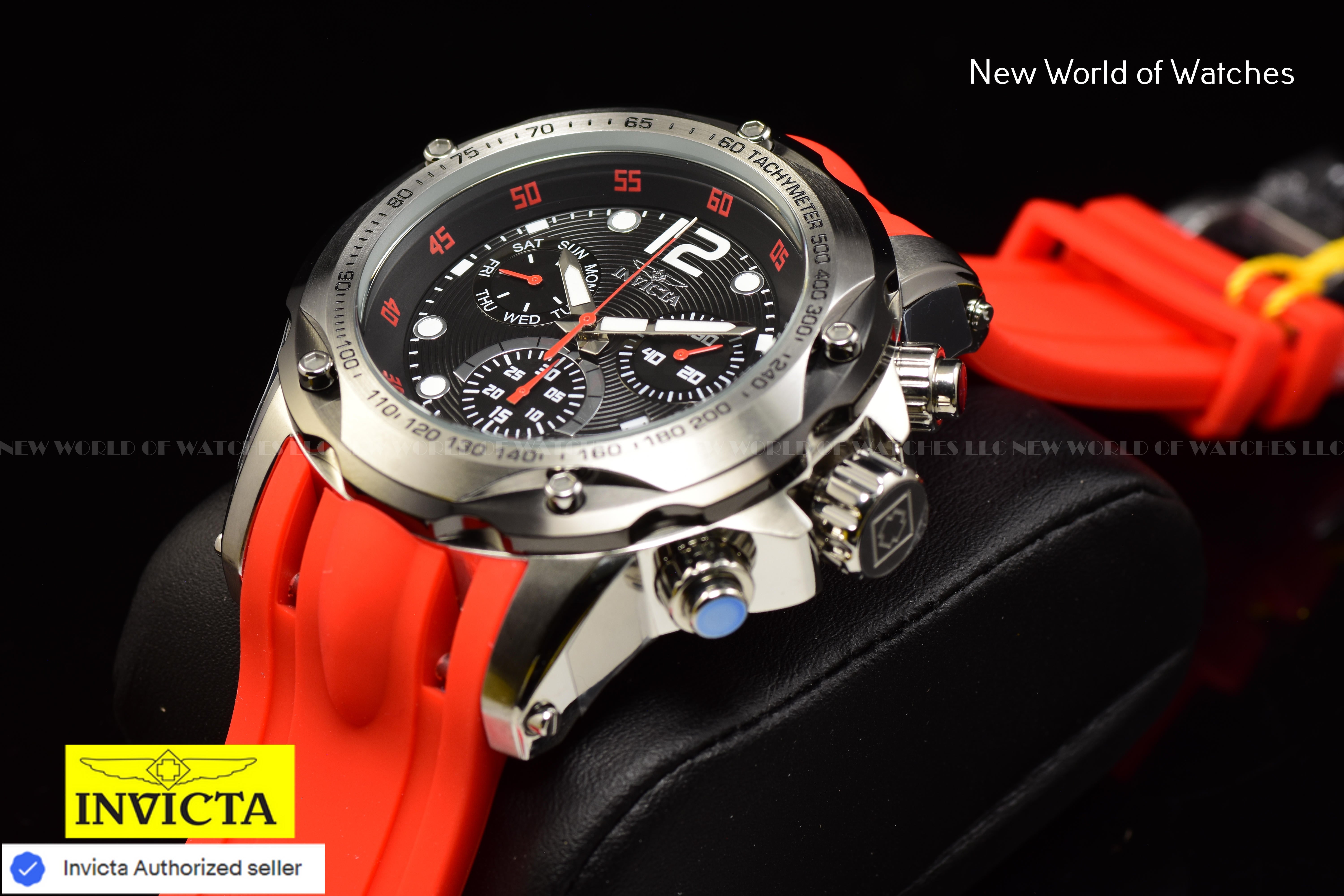 Invicta Men's SPEEDWAY Black Swiss Chronograph 51mm Dial RED Silicone Band Watch