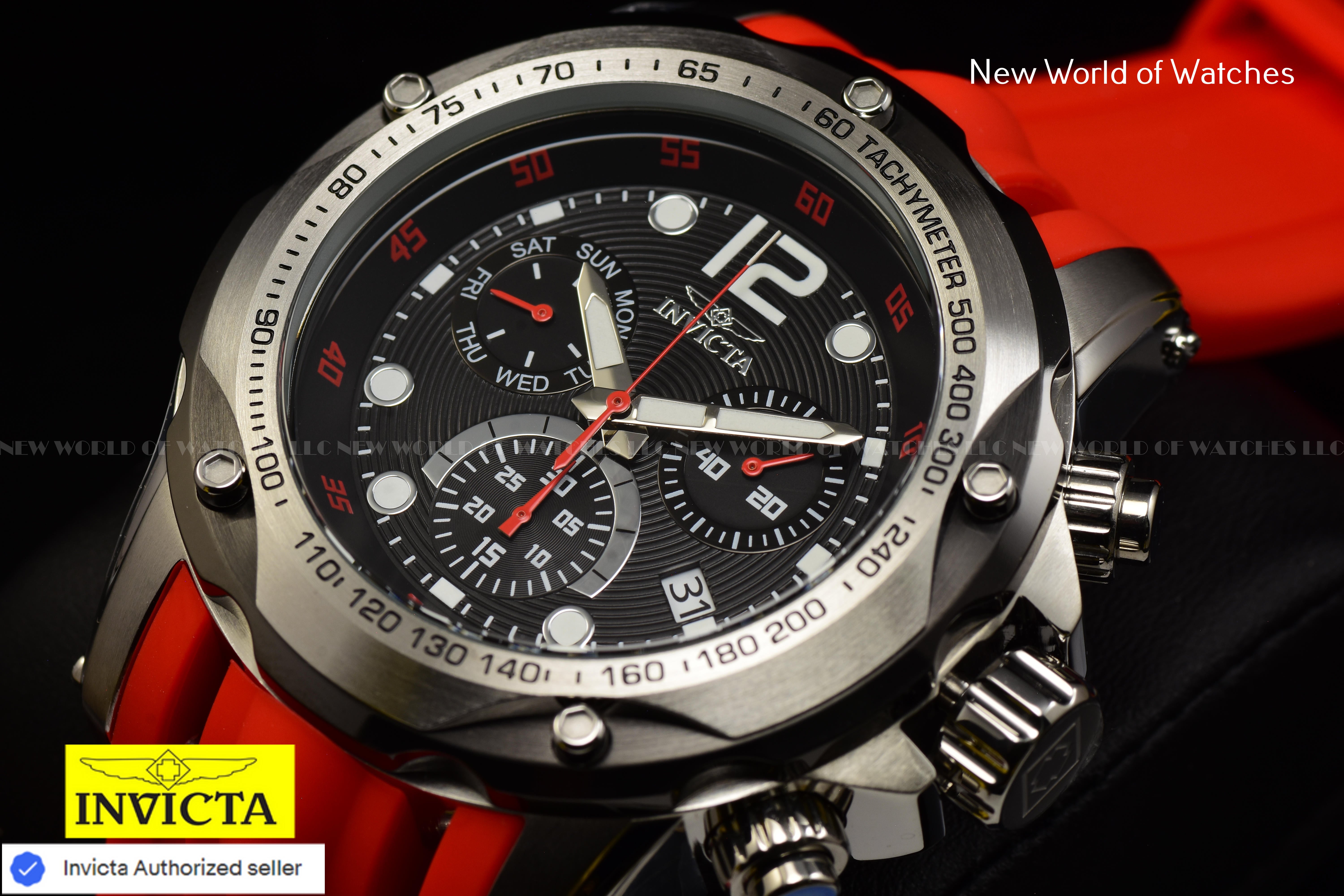 Invicta Men's SPEEDWAY Black Swiss Chronograph 51mm Dial RED Silicone Band Watch