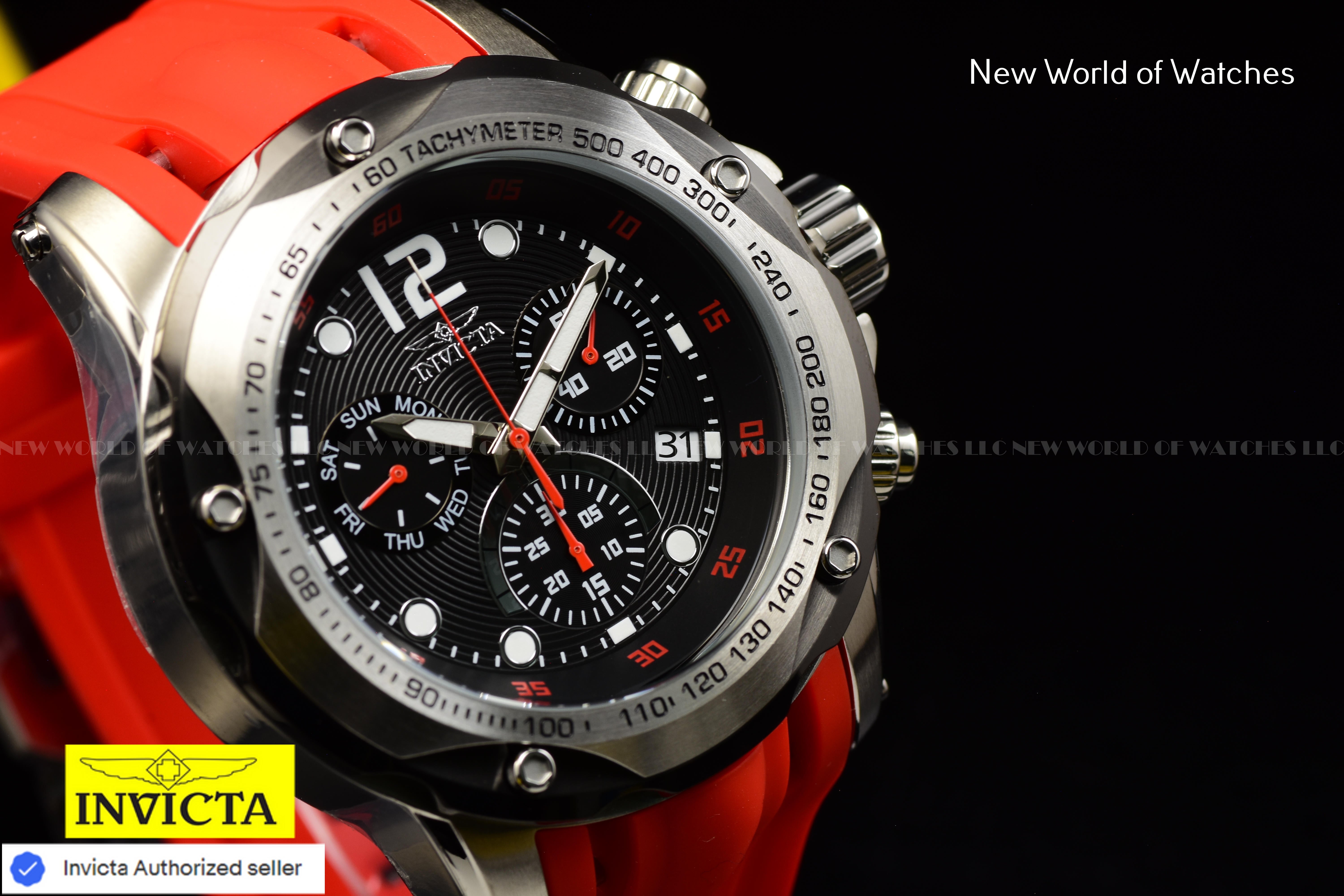 Invicta Men's SPEEDWAY Black Swiss Chronograph 51mm Dial RED Silicone Band Watch
