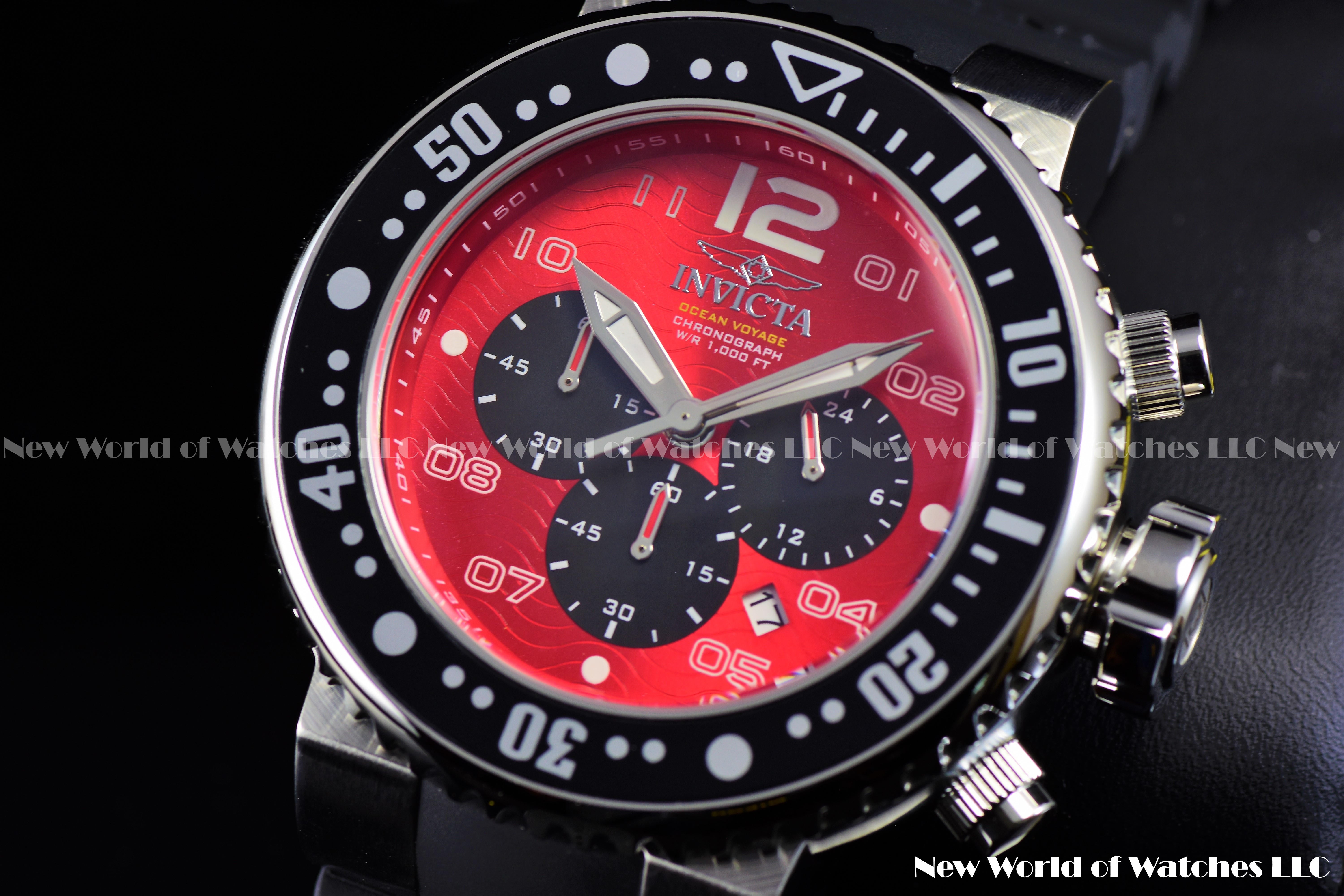 Invicta Men Pro Diver 52mm Red Black Quartz Japan Silicone Watch